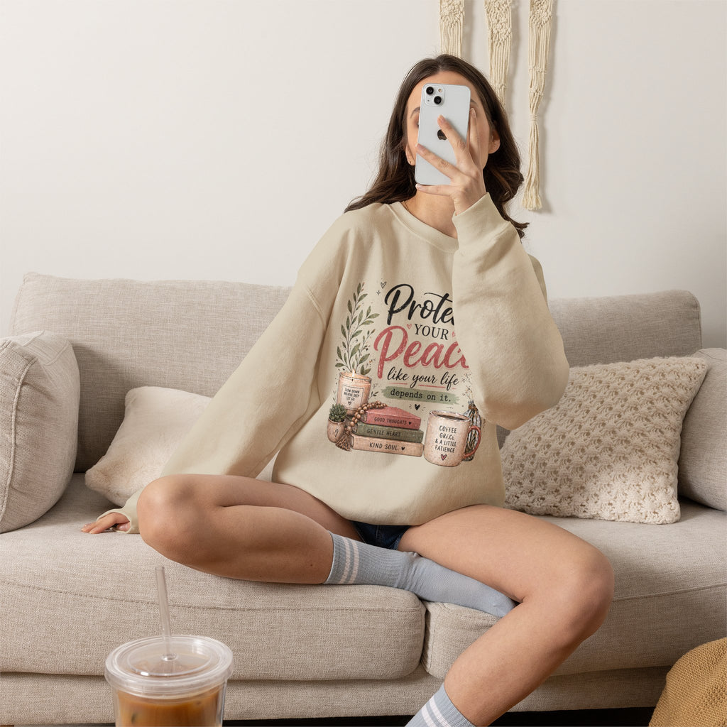 Protect Your Peace Crewneck Sweatshirt – Cozy Inspirational Quote Design
