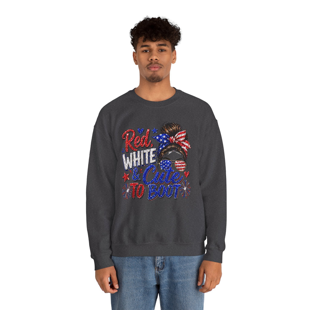 Crewneck Sweatshirt - "Red, White & Cute to Boot" Patriotic Women’s Graphic