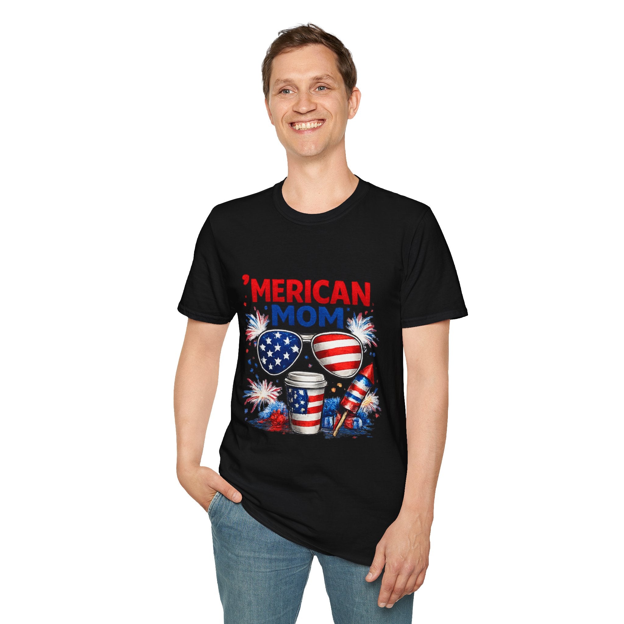 'Merican Mom T-Shirt — Patriotic 4th of July Graphic Tee for Moms