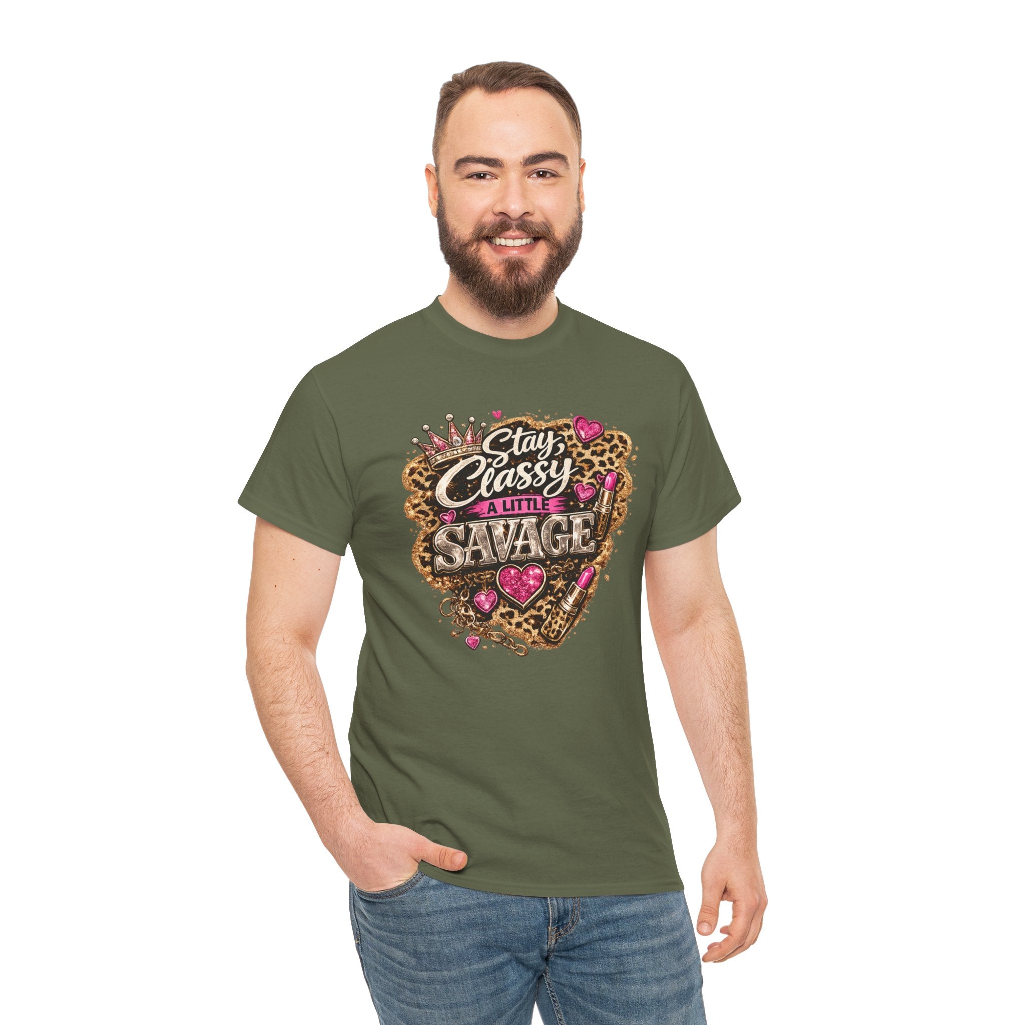 Stay Classy a Little Savage Tee — Leopard Heart Graphic T-Shirt