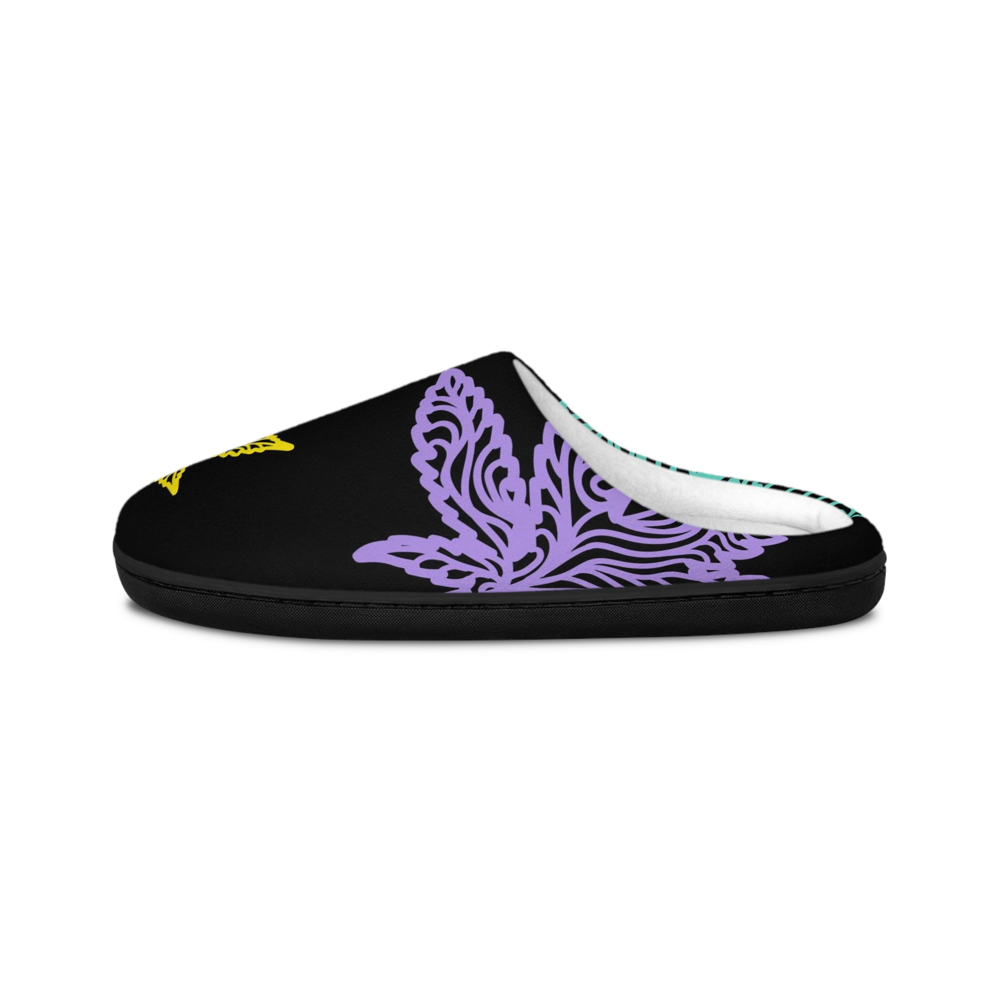 Floral Leaf Pattern Women's Indoor Slippers — Cozy Black Pastel Slip-Ons