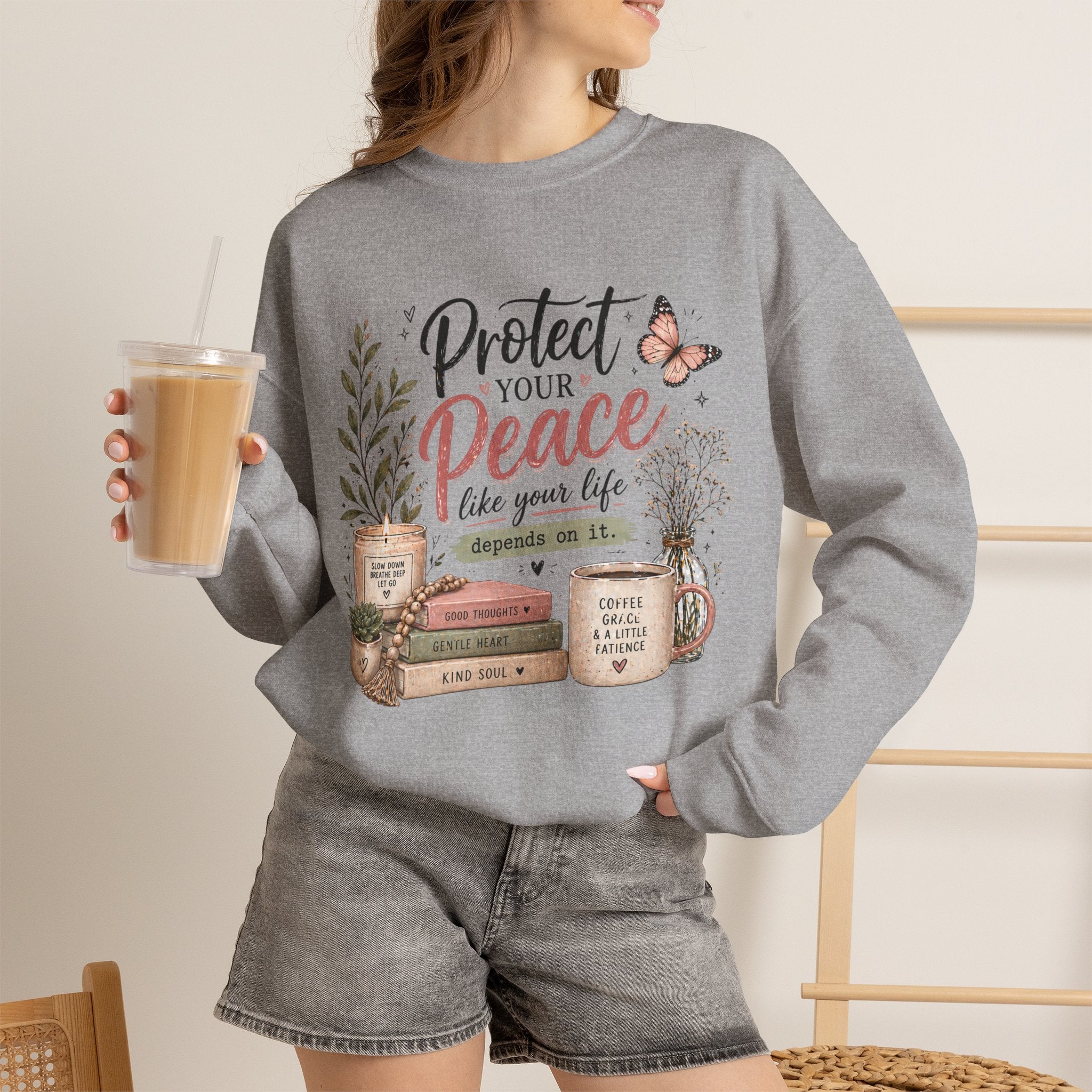 Protect Your Peace Crewneck Sweatshirt – Cozy Inspirational Quote Design