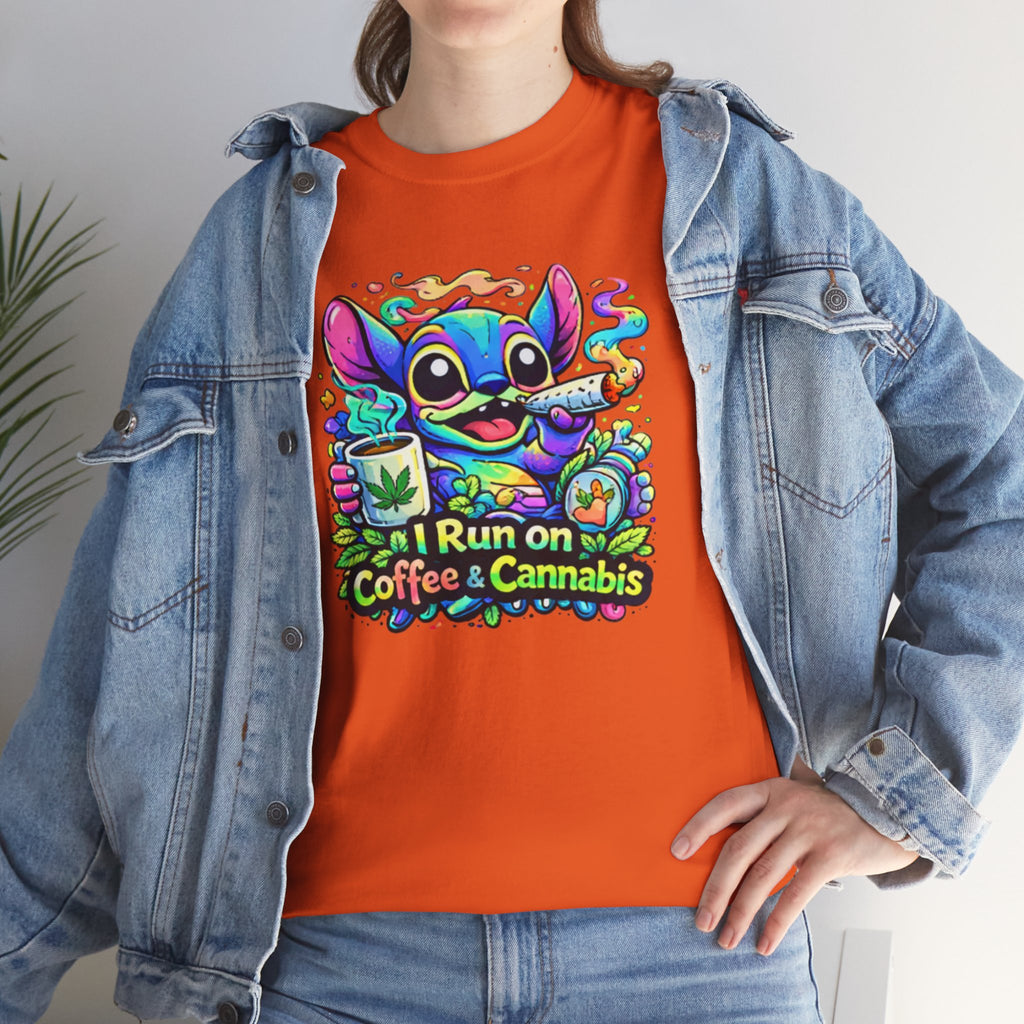 Coffee & Cannabis Tee — 'I Run on Coffee & Cannabis' Cute Stitch Graphic T-Shirt