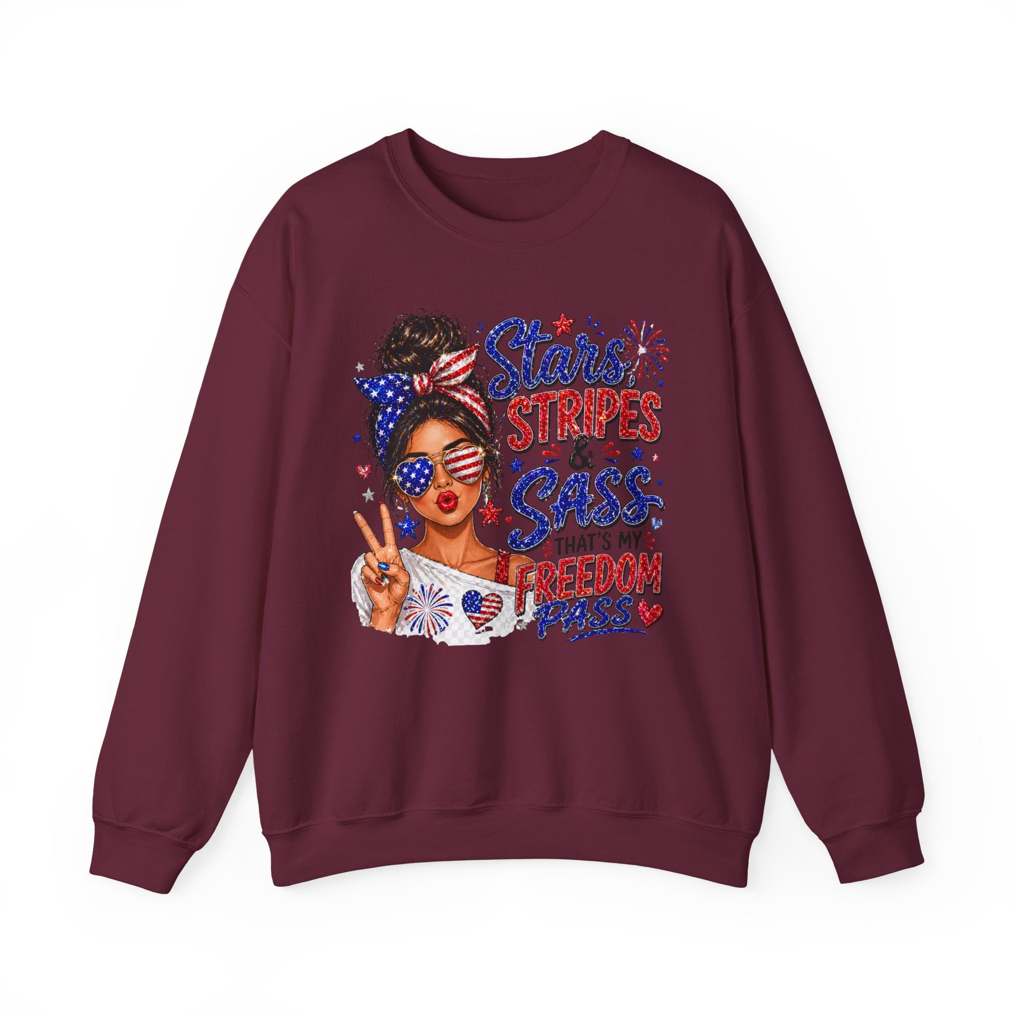 Patriotic 'Stars, Stripes & Sass' Crewneck Sweatshirt – 4th of July Freedom Pass Graphic