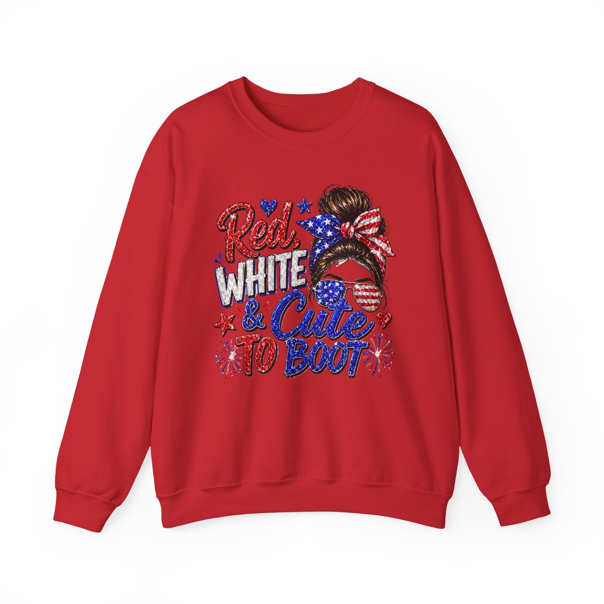 Crewneck Sweatshirt - "Red, White & Cute to Boot" Patriotic Women’s Graphic