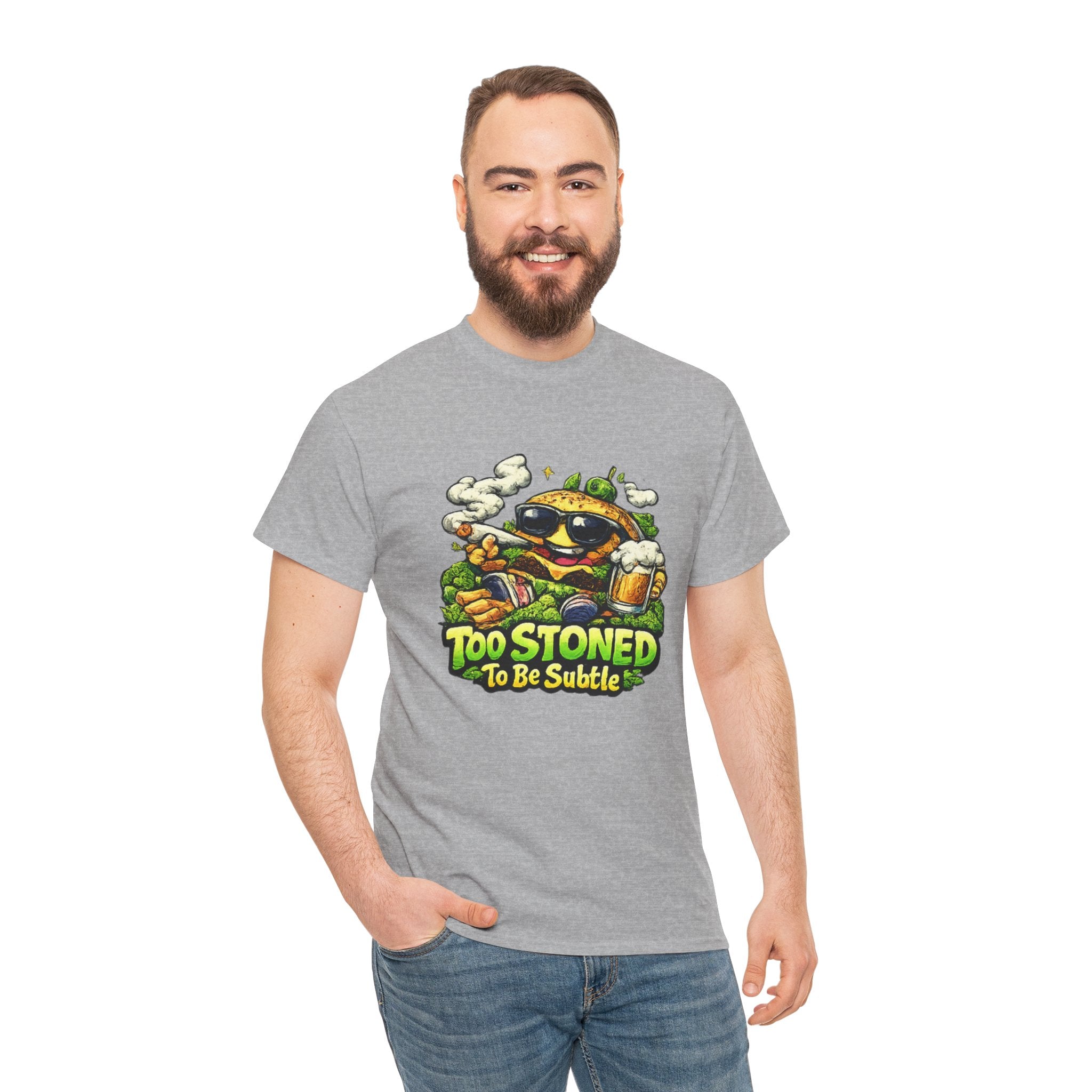 Too Stoned To Be Subtle Tee - Funny Retro Cartoon Burger Cannabis T-Shirt