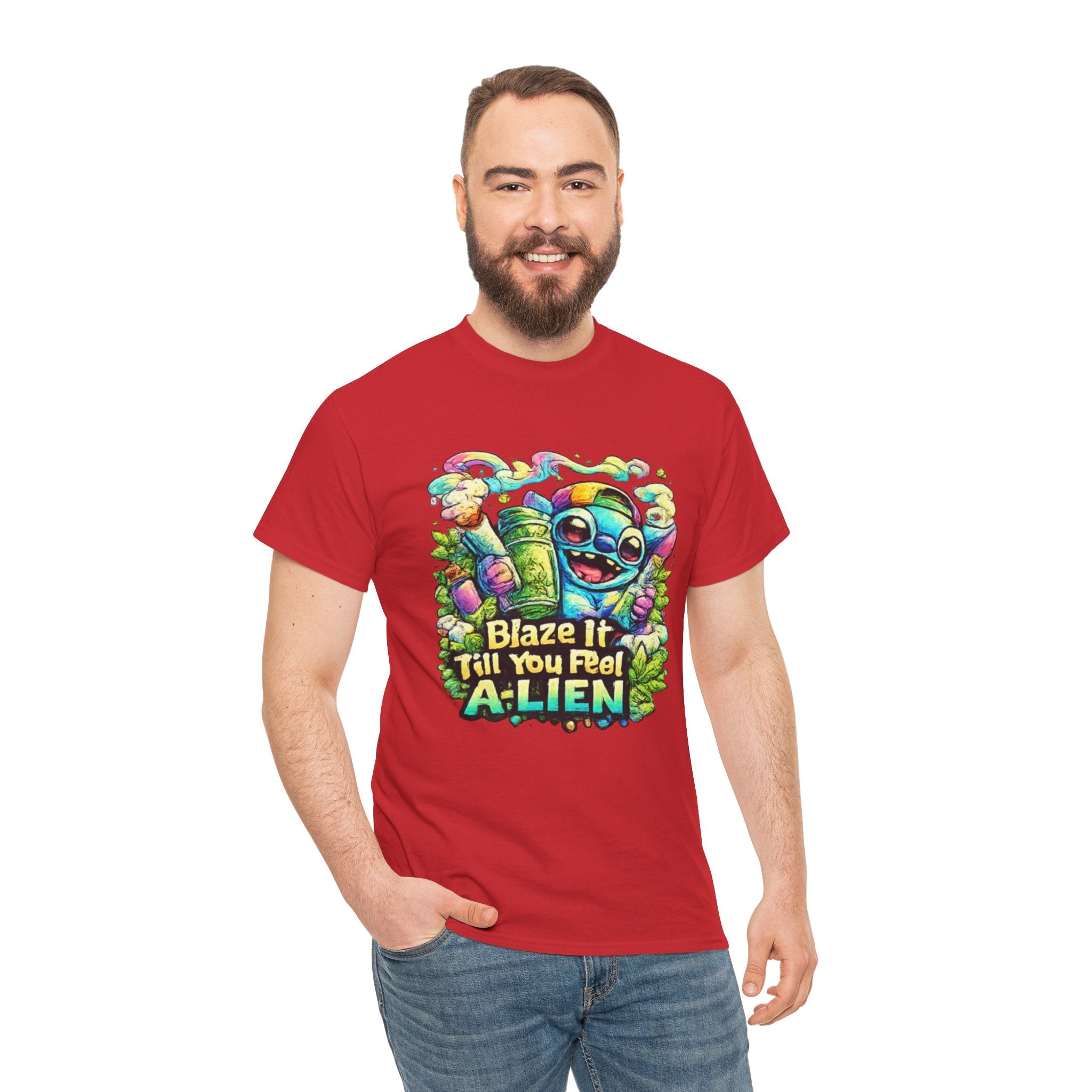 Alien Mushroom Graphic Tee - "Blaze It Till You’re A-LIEN" Psychedelic Cartoon Shirt