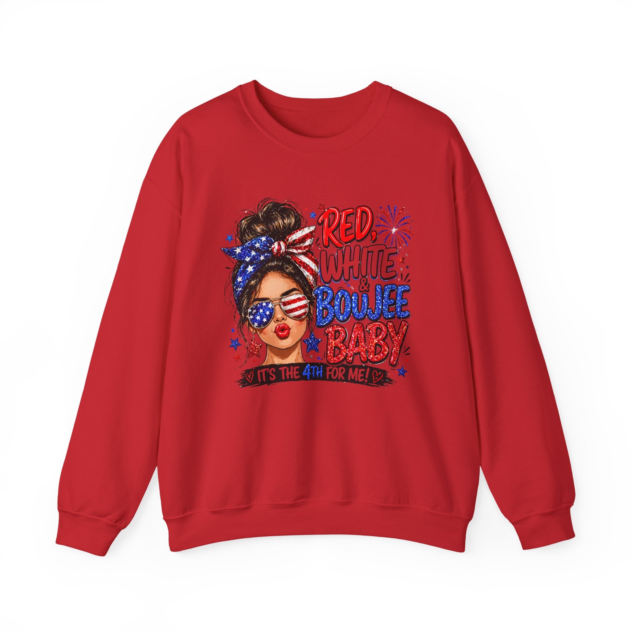 Crewneck Sweatshirt — "Red White Boujee Baby" Patriotic Women's 4th of July Graphic