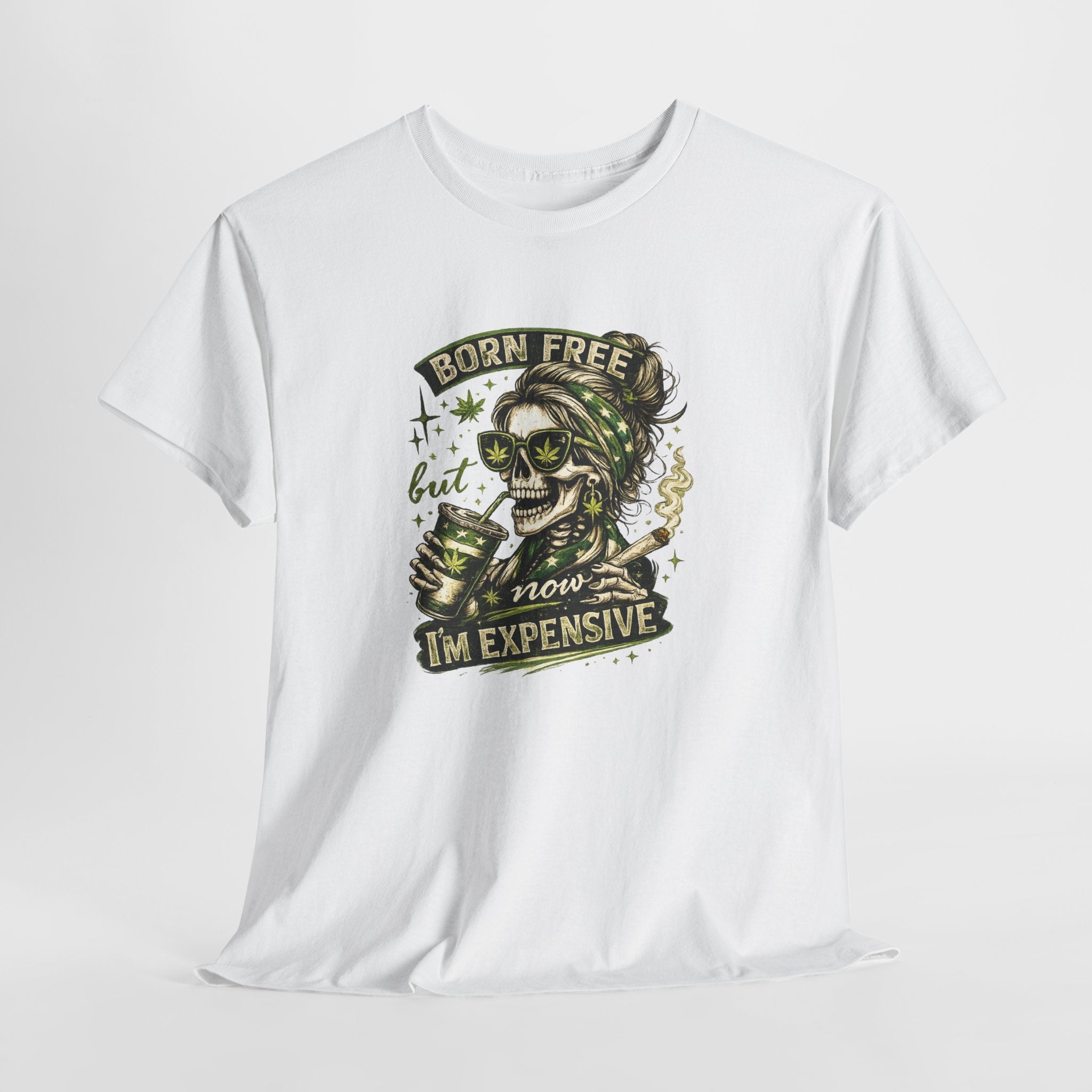 T-Shirt — "Born Free But Now I’m Expensive" Skull Graphic Tee