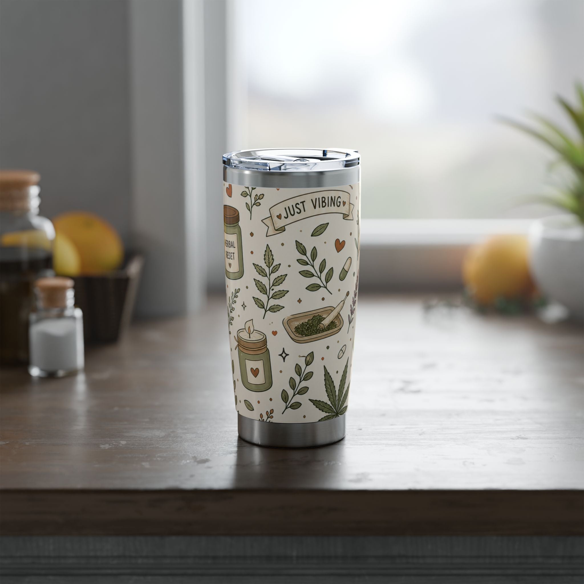 Herbal Reset 20oz Tumbler — Botanical Cannabis Leaf Travel Cup