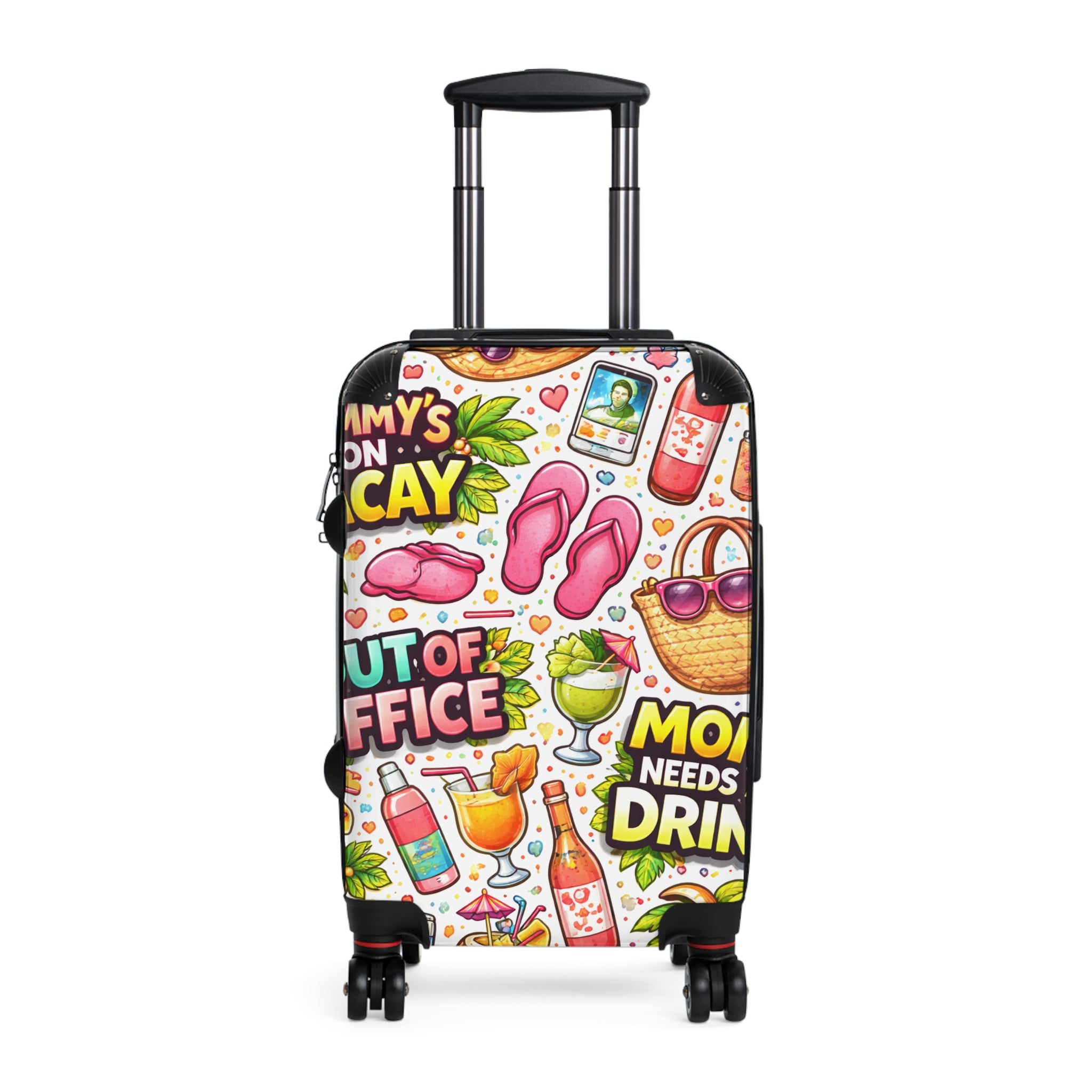 Vacation Vibes Carry-On Suitcase – "Mom Needs a Drink" Tropical Travel Luggage