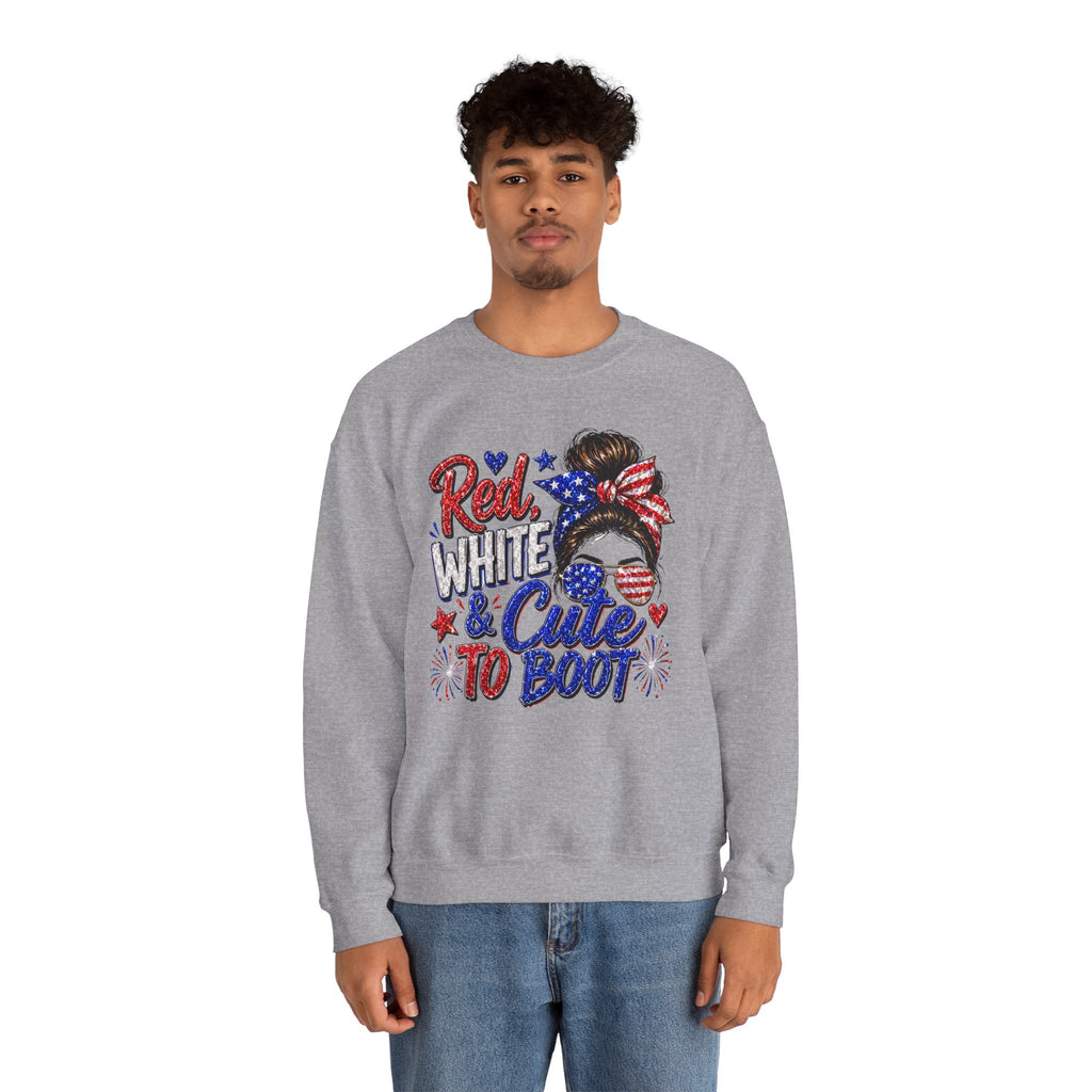 Crewneck Sweatshirt - "Red, White & Cute to Boot" Patriotic Women’s Graphic