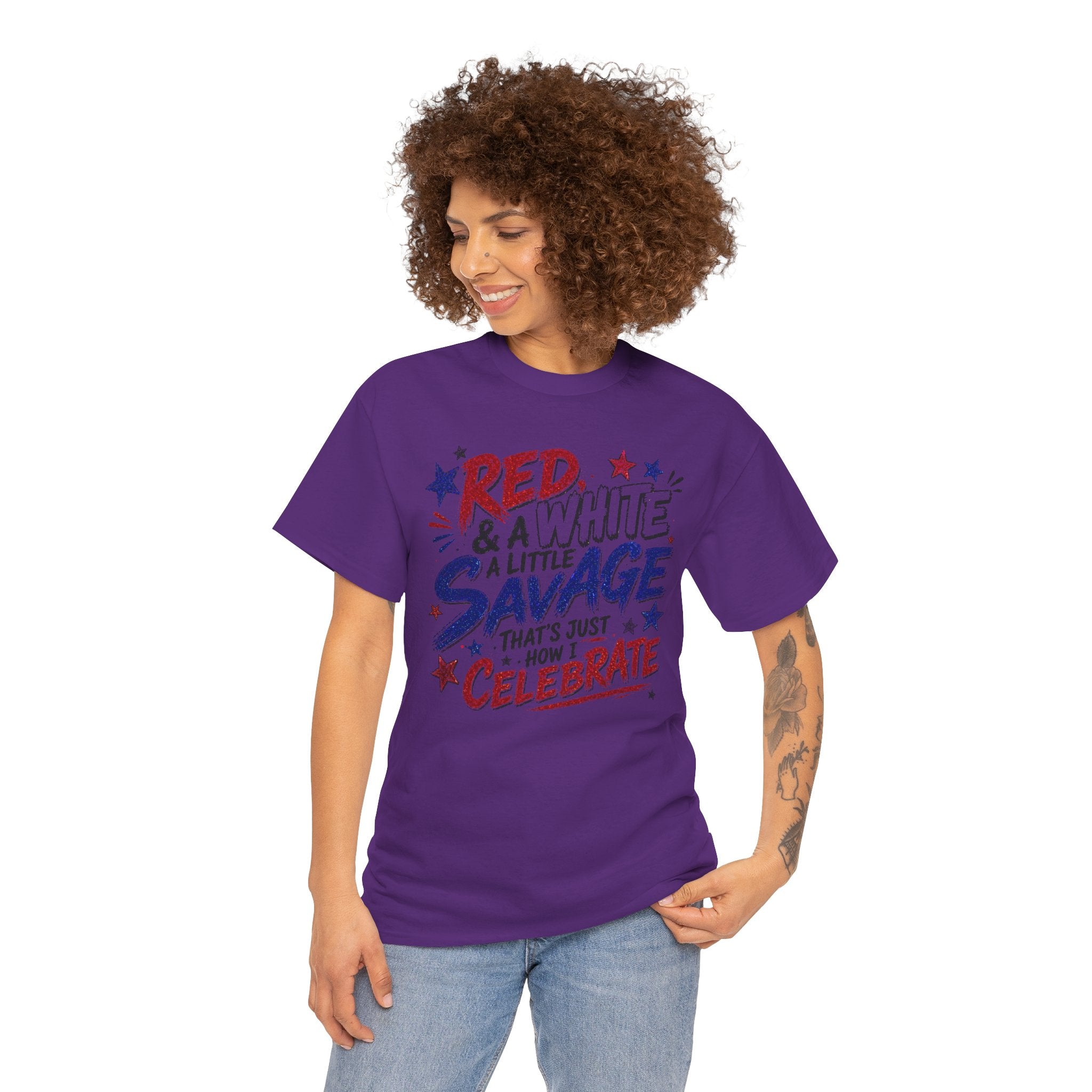 Patriotic Tee — “Red & White & a Little Savage” 4th of July Graphic Shirt