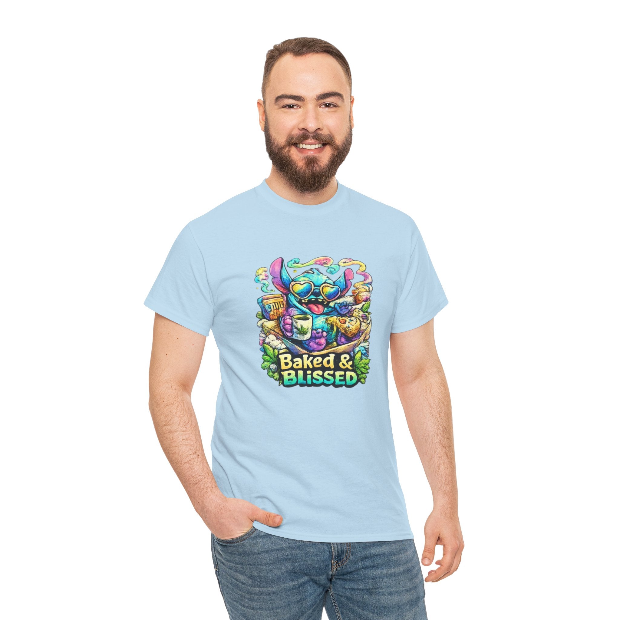 T-Shirt — Colorful 'Baked & Blissed' Cartoon Dessert Graphic Tee