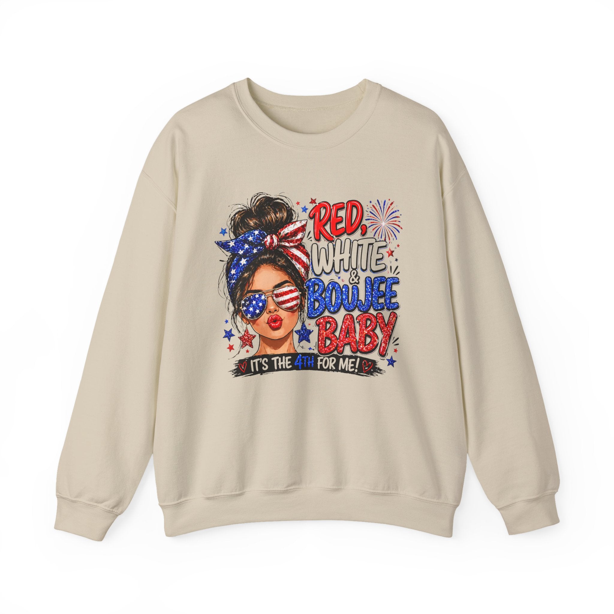 Crewneck Sweatshirt — "Red White Boujee Baby" Patriotic Women's 4th of July Graphic