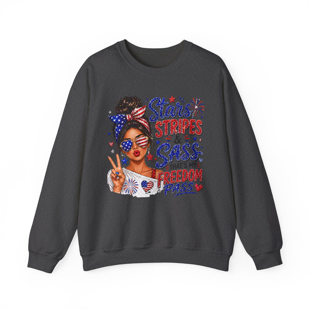 Patriotic 'Stars, Stripes & Sass' Crewneck Sweatshirt – 4th of July Freedom Pass Graphic
