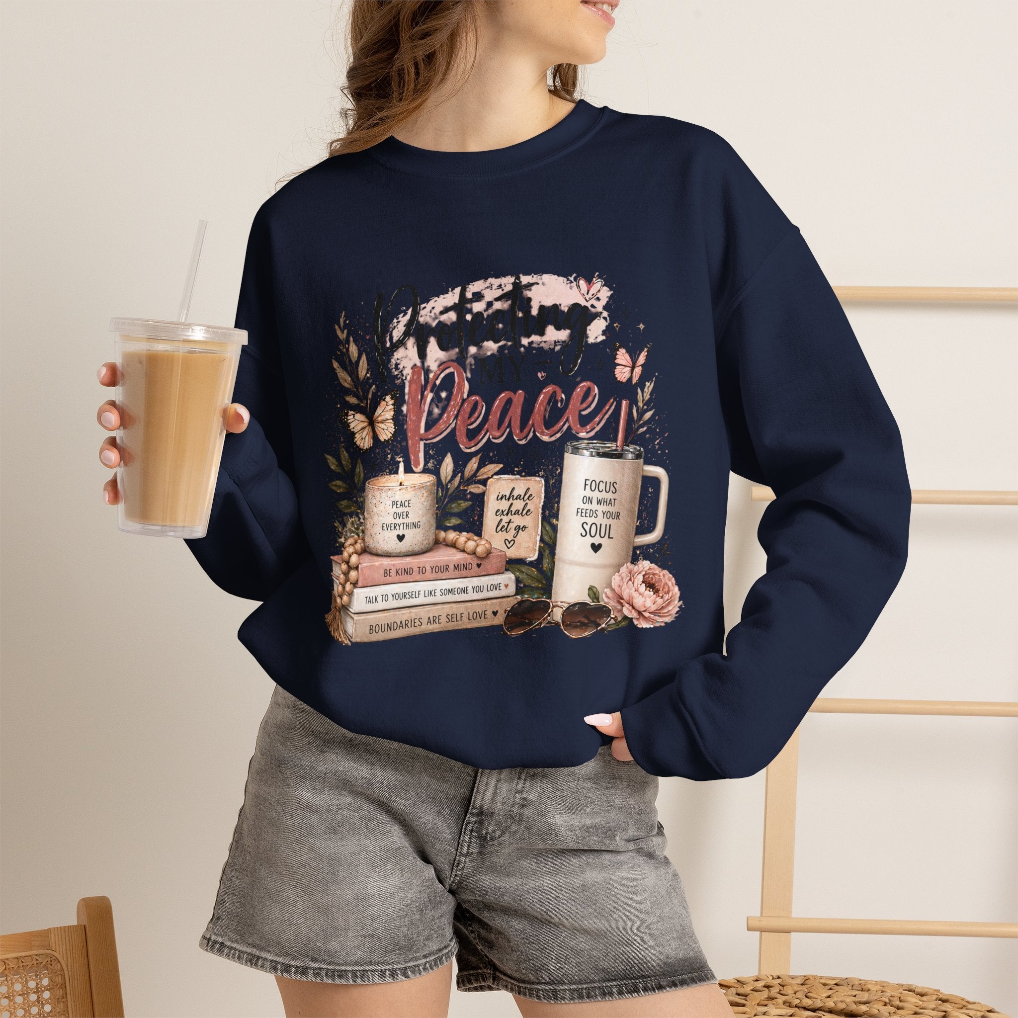 Crewneck Sweatshirt – "Protecting My Peace" Cozy Floral Graphic