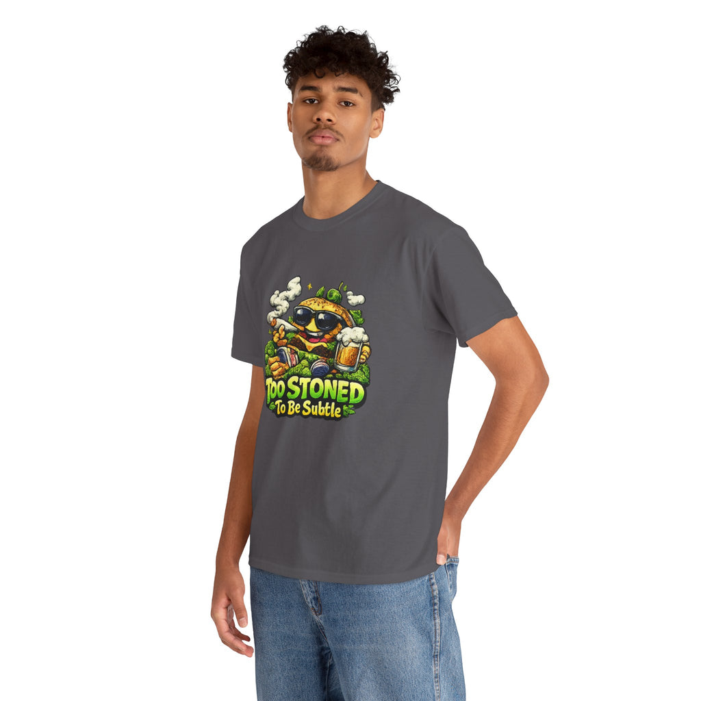 Too Stoned To Be Subtle Tee - Funny Retro Cartoon Burger Cannabis T-Shirt