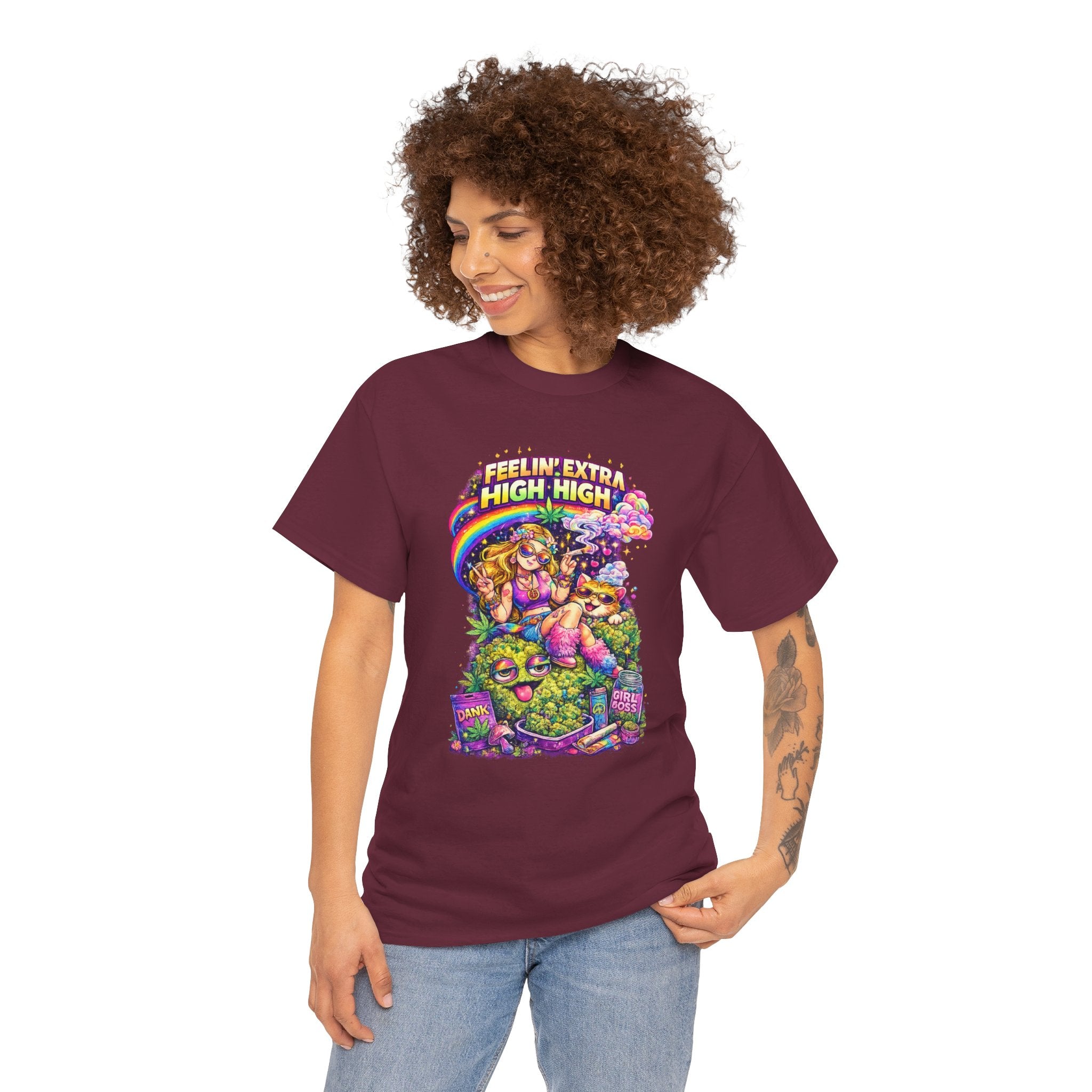 T-Shirt — "Feelin' Extra High High" Psychedelic Cannabis Graphic Tee