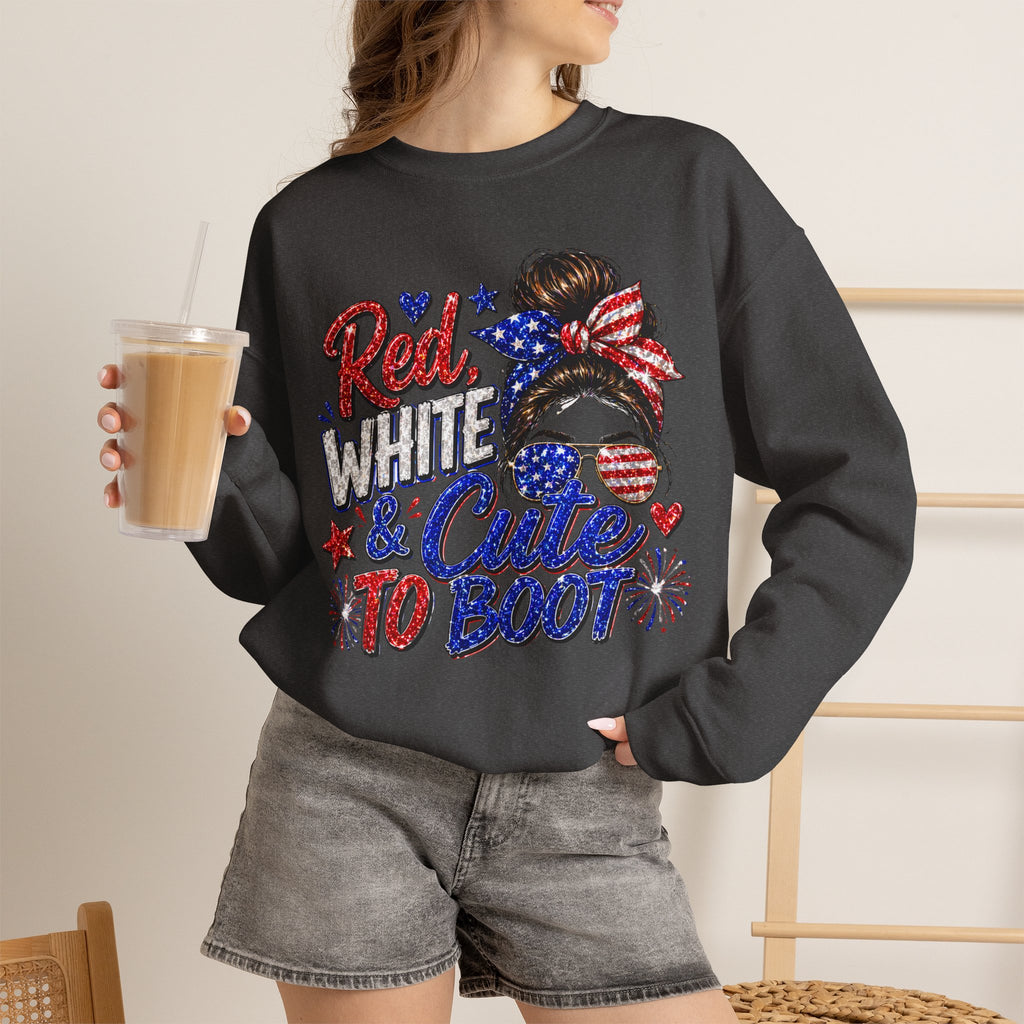 Crewneck Sweatshirt - "Red, White & Cute to Boot" Patriotic Women’s Graphic