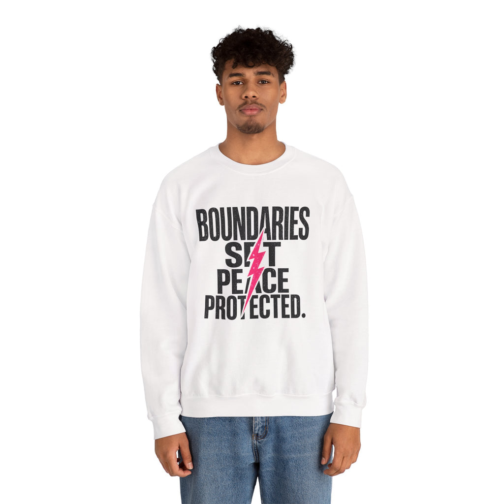 Crewneck Sweatshirt "Boundaries Set. Peace Protected." – Empowerment Graphic Pullover
