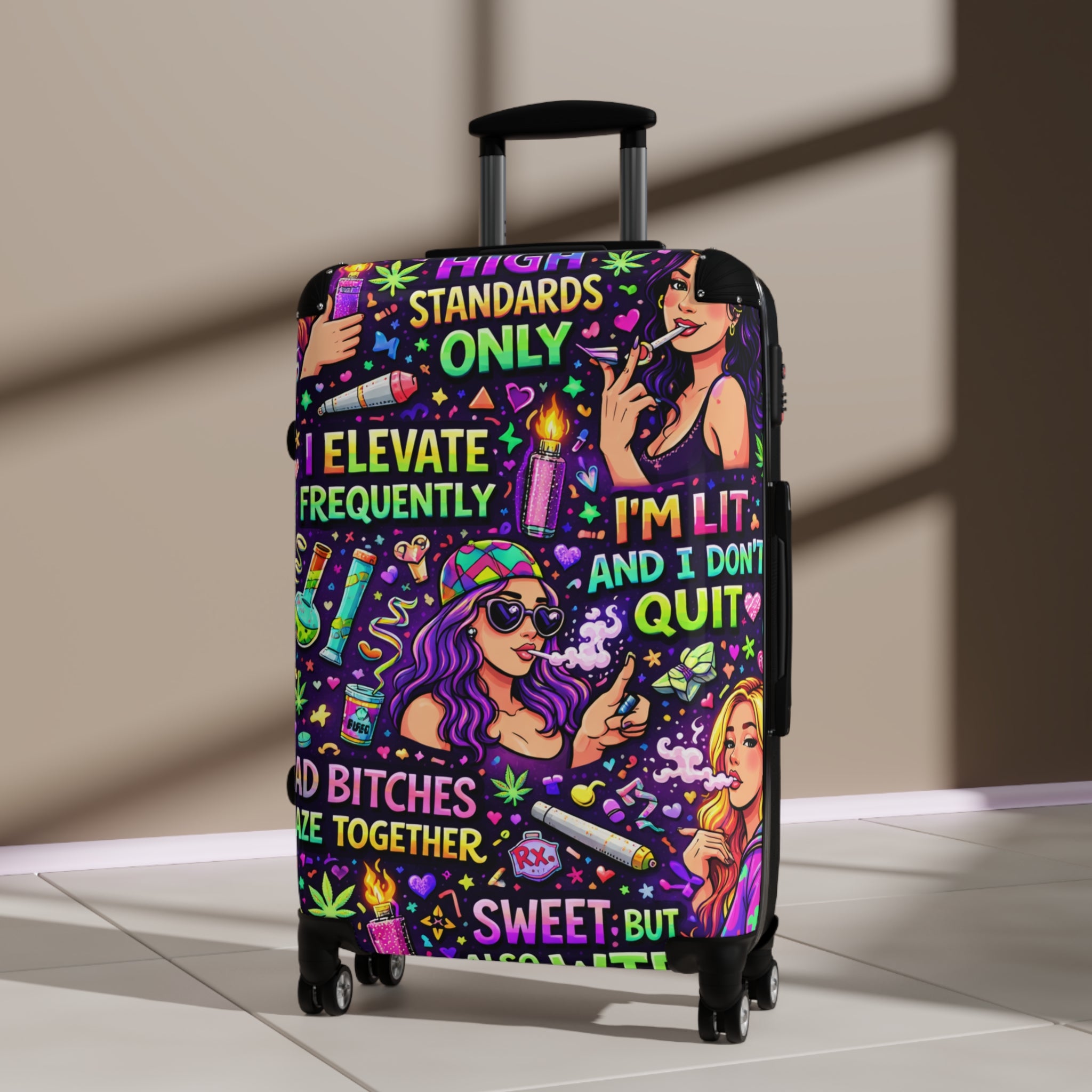 Bold Graphic Suitcase – Colorful Sassy Travel Luggage with Motivational Pop-Art Design