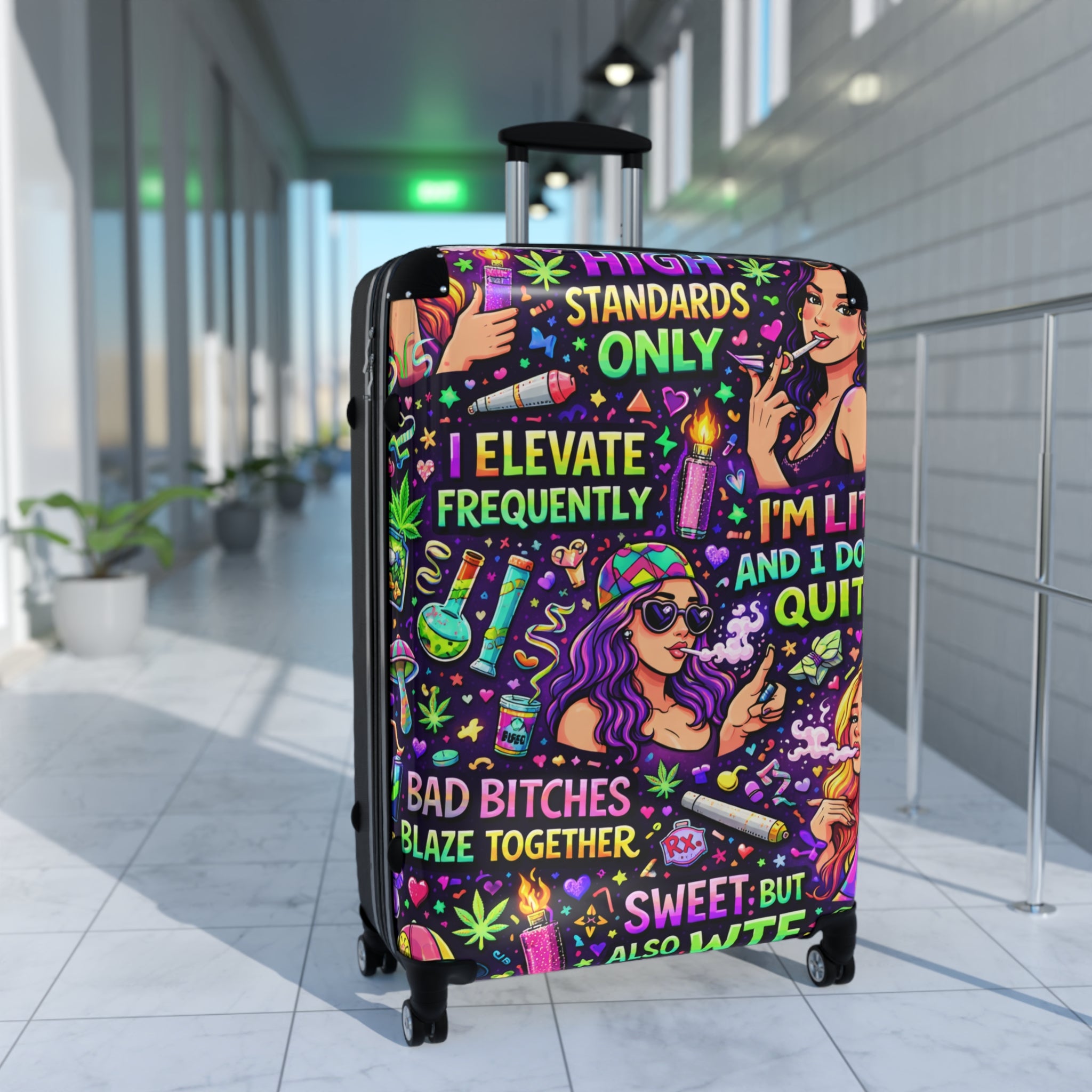 Bold Graphic Suitcase – Colorful Sassy Travel Luggage with Motivational Pop-Art Design
