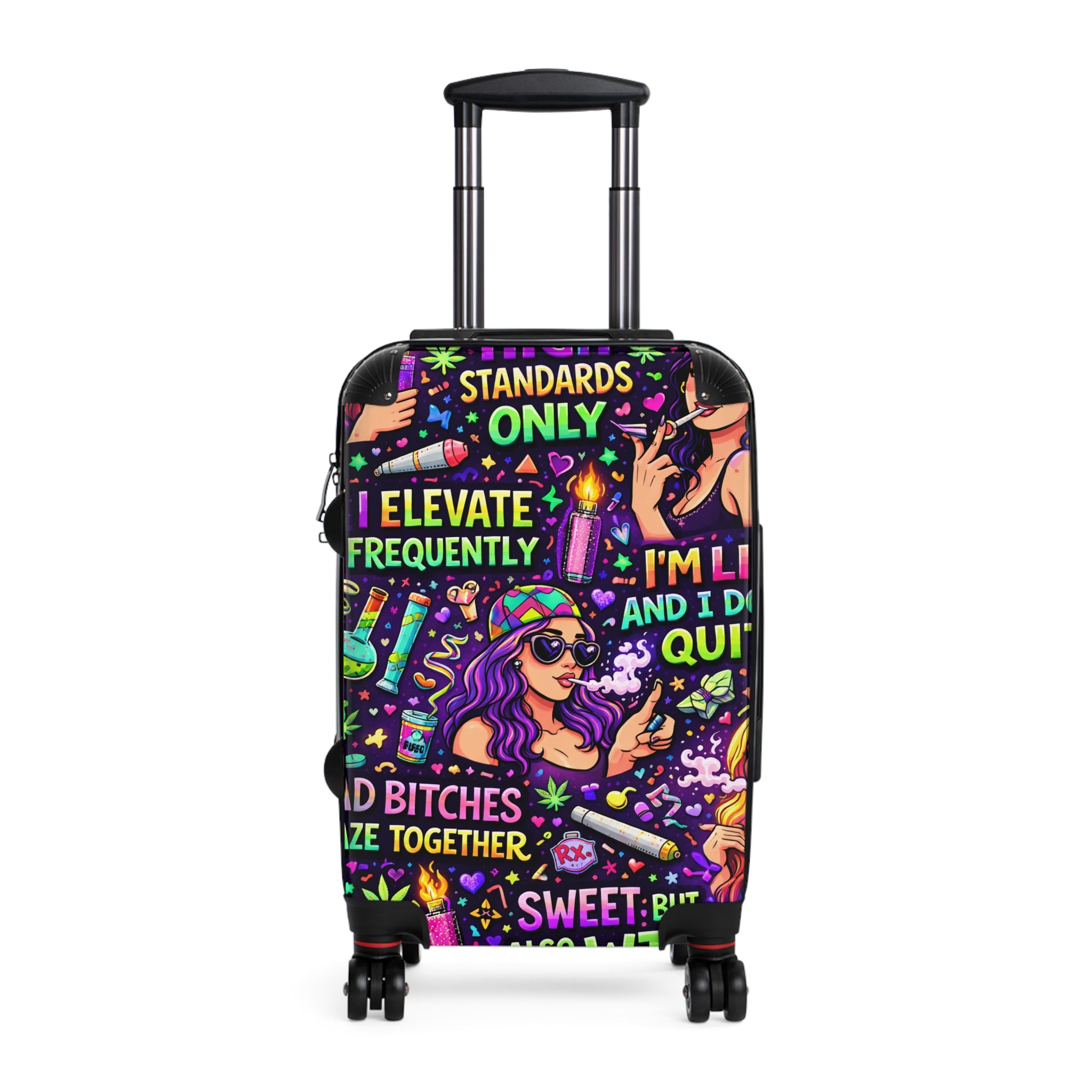 Bold Graphic Suitcase – Colorful Sassy Travel Luggage with Motivational Pop-Art Design