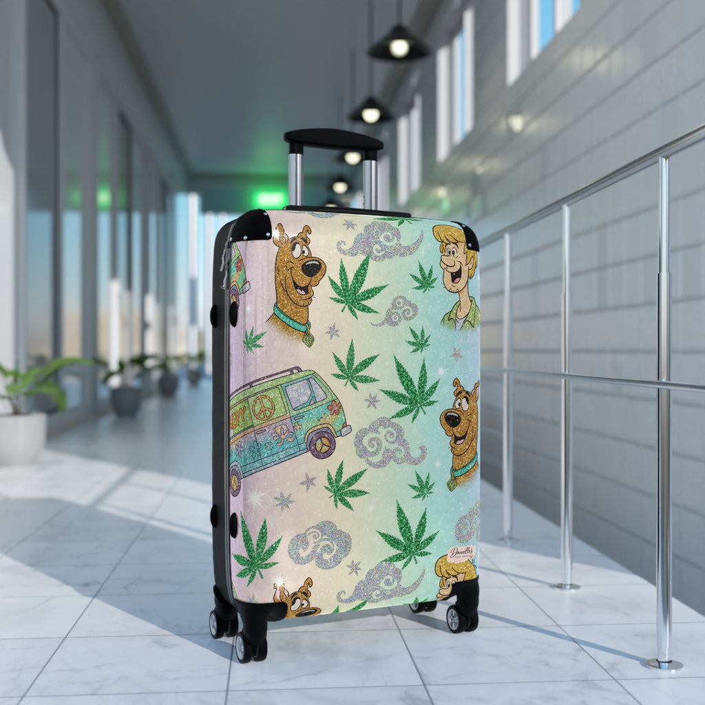 Scooby-Doo Cannabis Pattern Suitcase – Retro Van & Leaf Travel Luggage