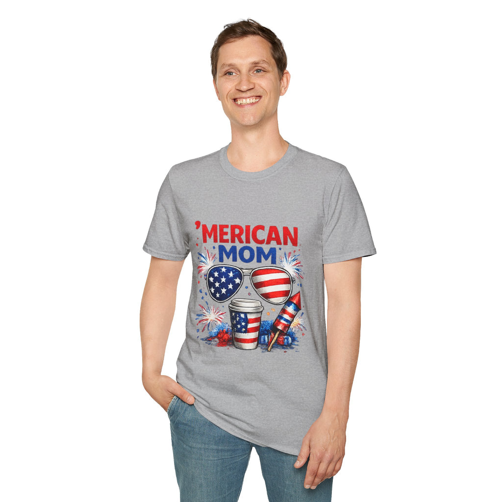 'Merican Mom T-Shirt — Patriotic 4th of July Graphic Tee for Moms