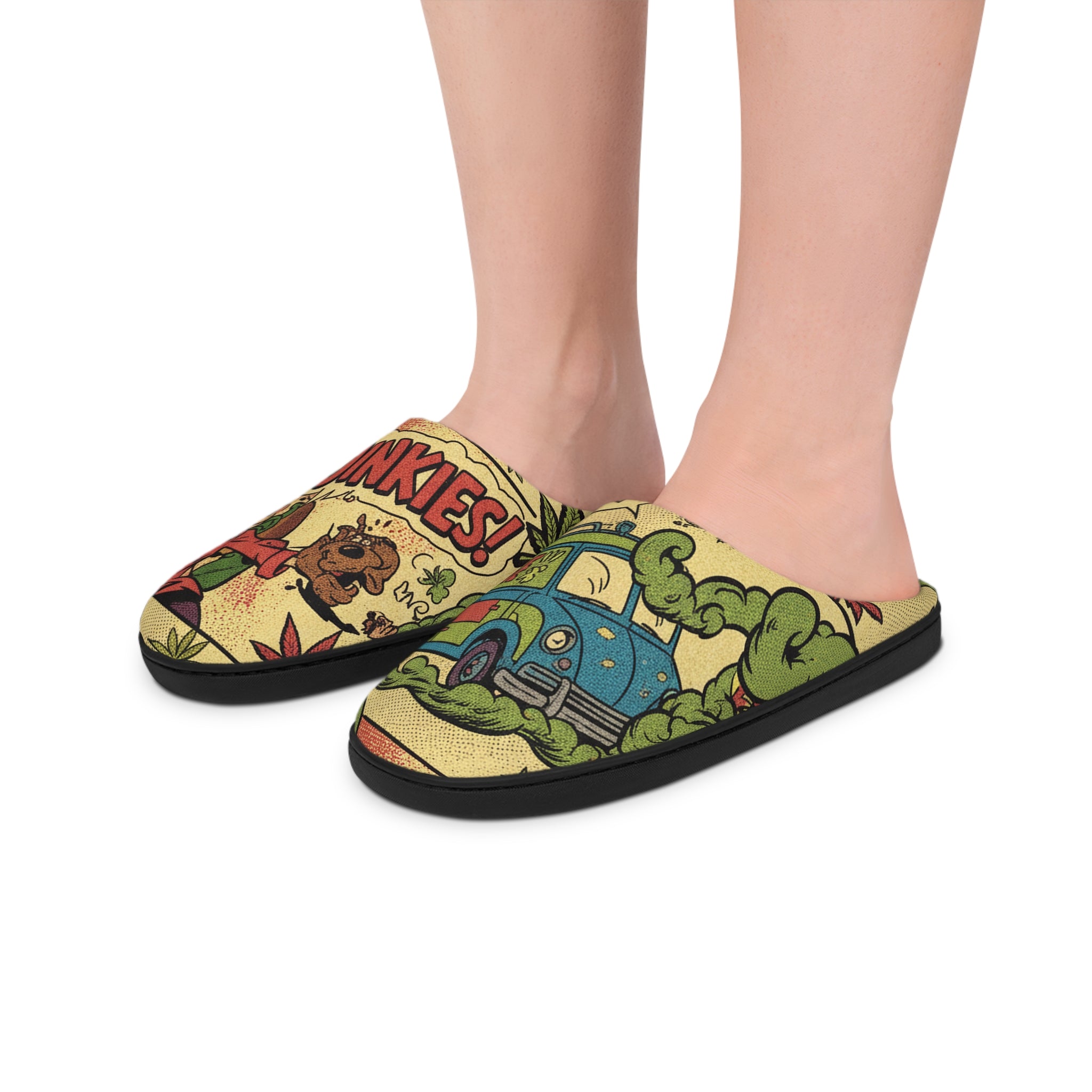 Retro Comic Monster Indoor Slippers — Vintage Horror Cartoon Design