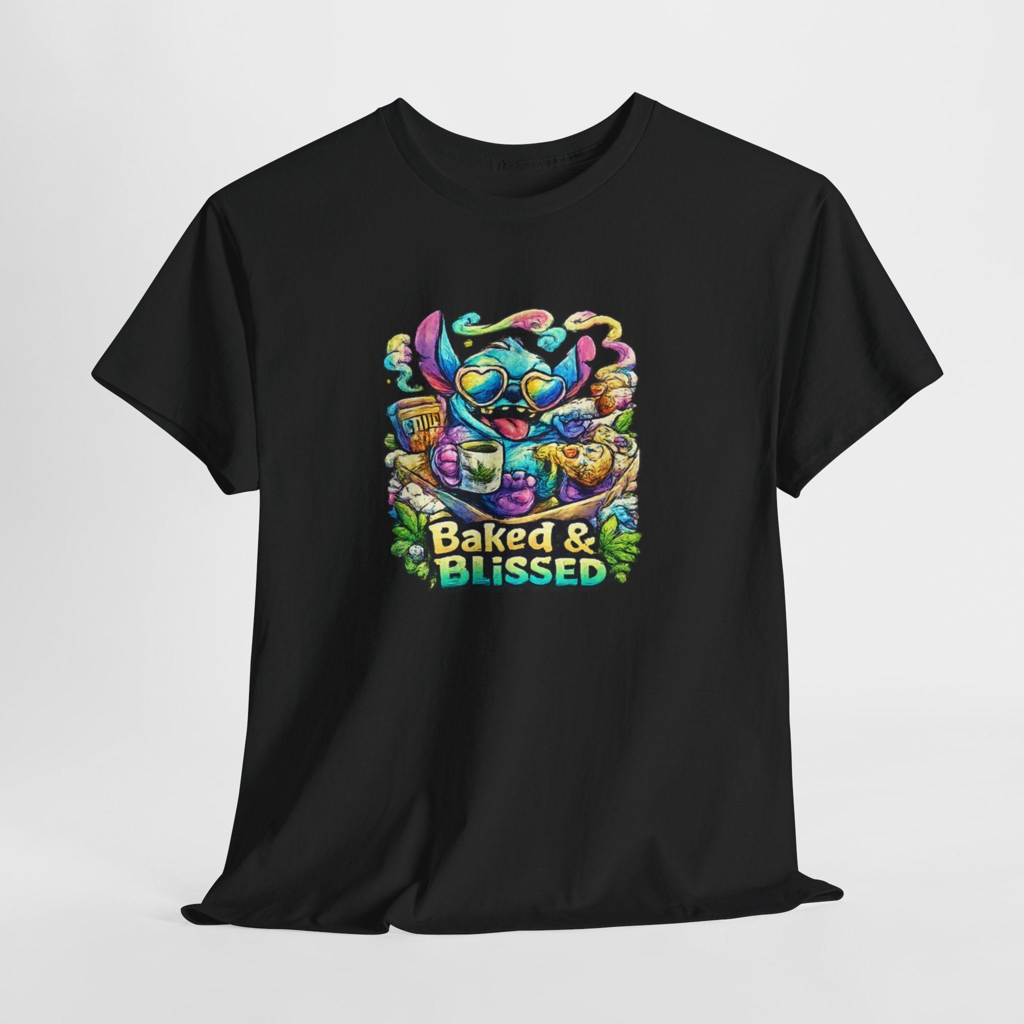 T-Shirt — Colorful 'Baked & Blissed' Cartoon Dessert Graphic Tee