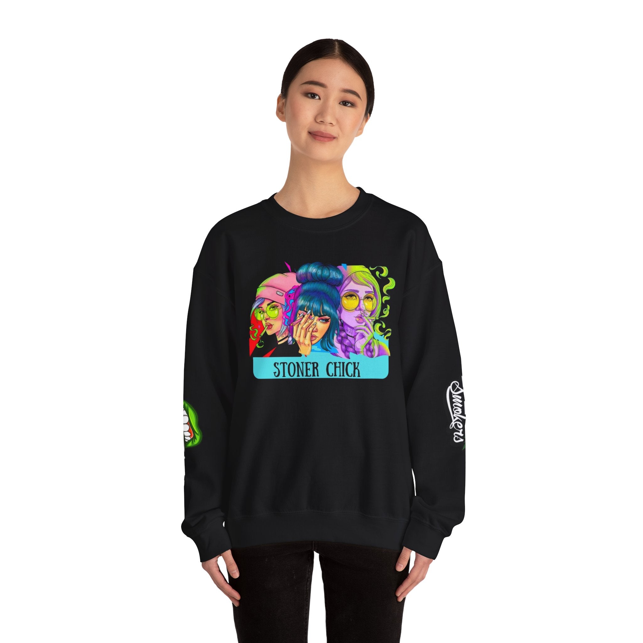 Stoner Chicks Crewneck Sweatshirt — Retro Cannabis Graphic
