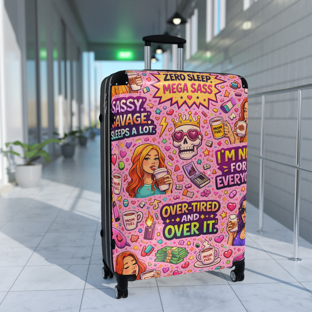 Carry-On Suitcase — "Over-Tired and Over It" Pink Sassy Travel Luggage