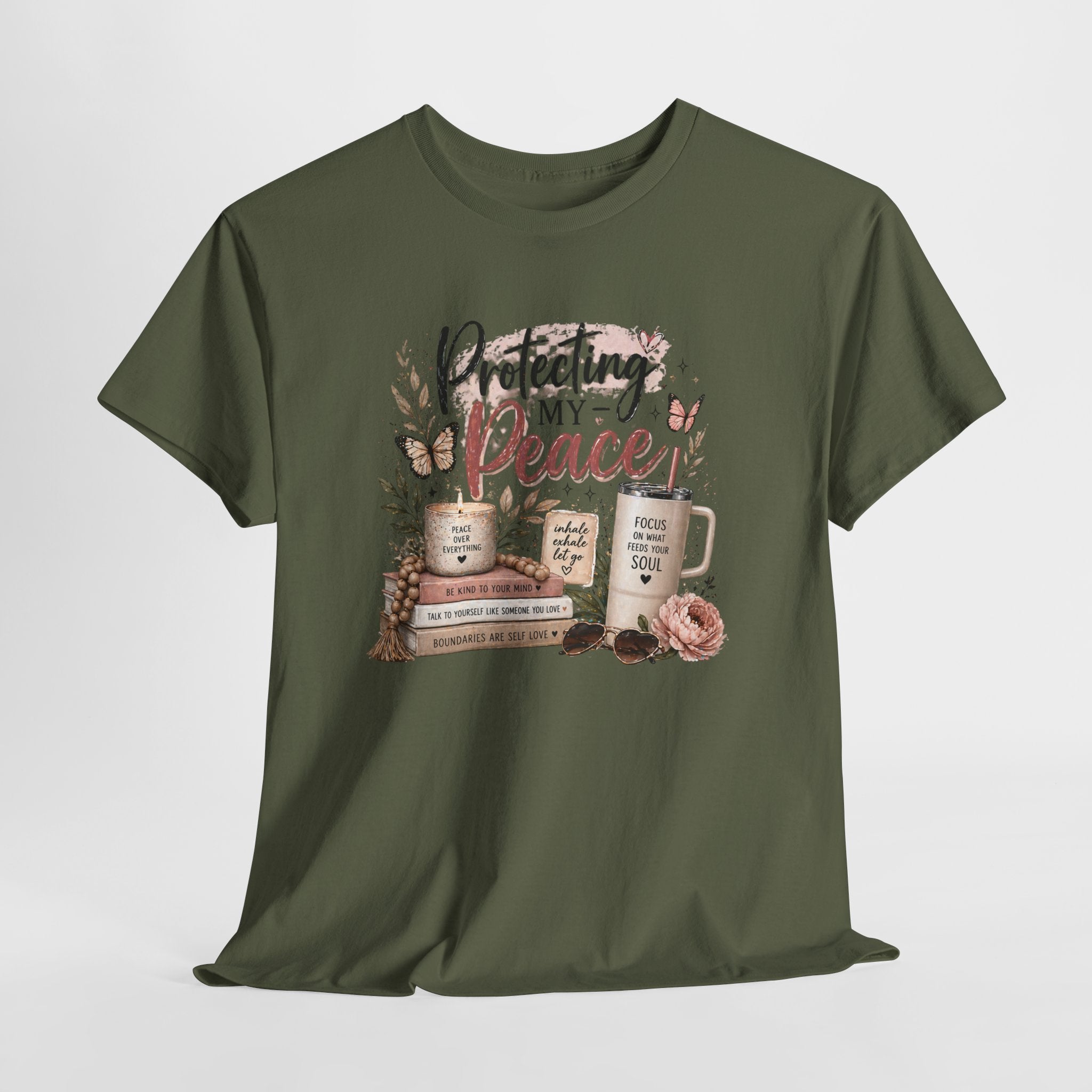 Protecting My Peace T-Shirt — Cozy Floral Coffee & Book Graphic Tee