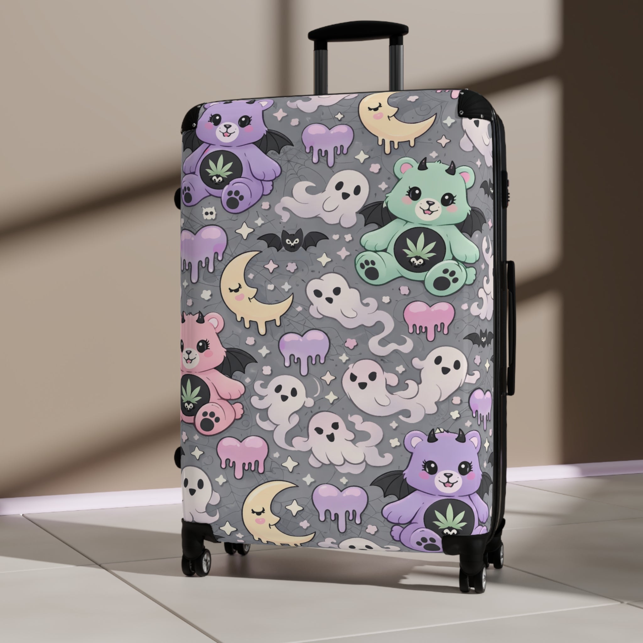 Cute Pastel Halloween Suitcase Cover – Ghosts, Bats & Kawaii Bears Travel Protector