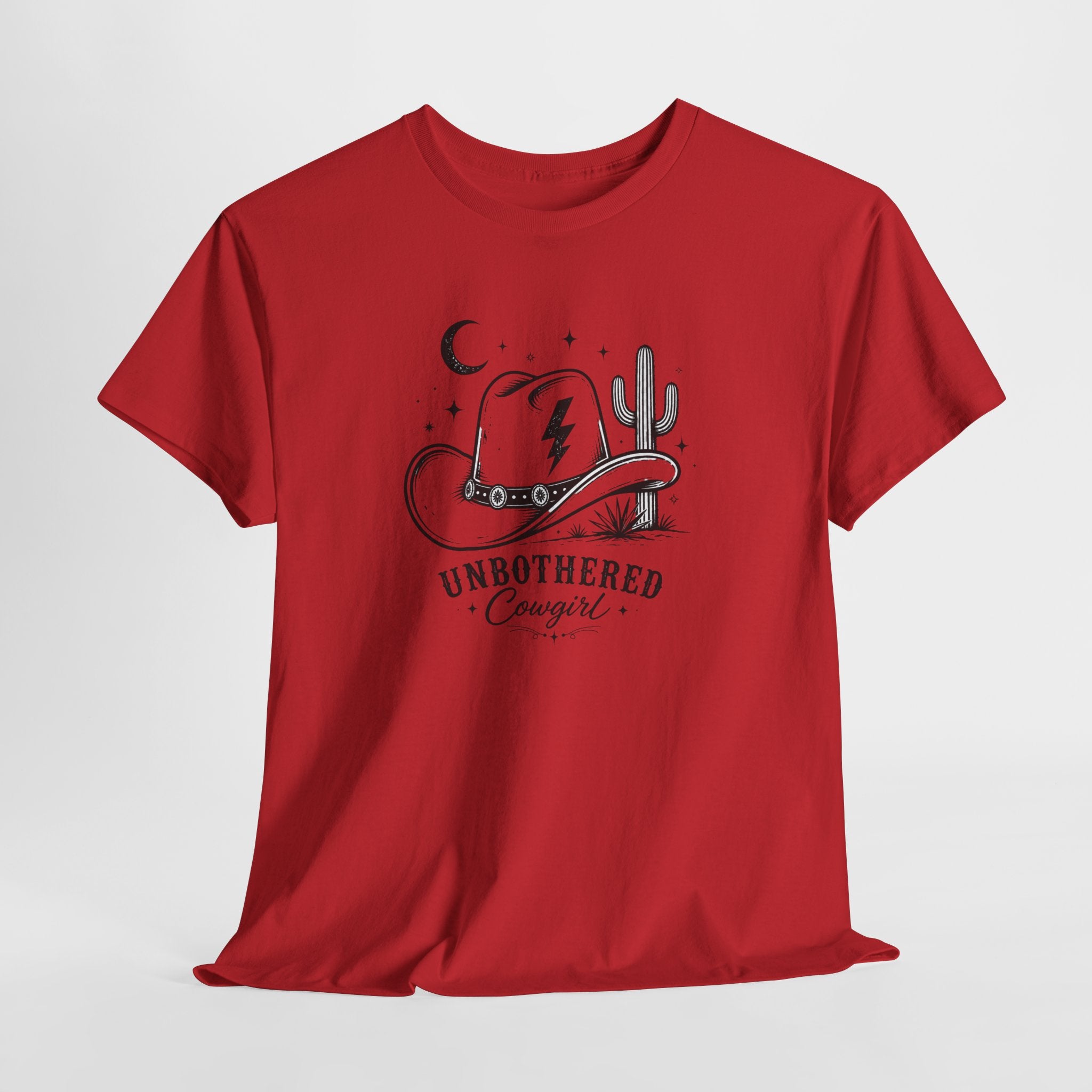 Unbothered Cowgirl Graphic Tee — Western Cowboy Hat & Cactus Design