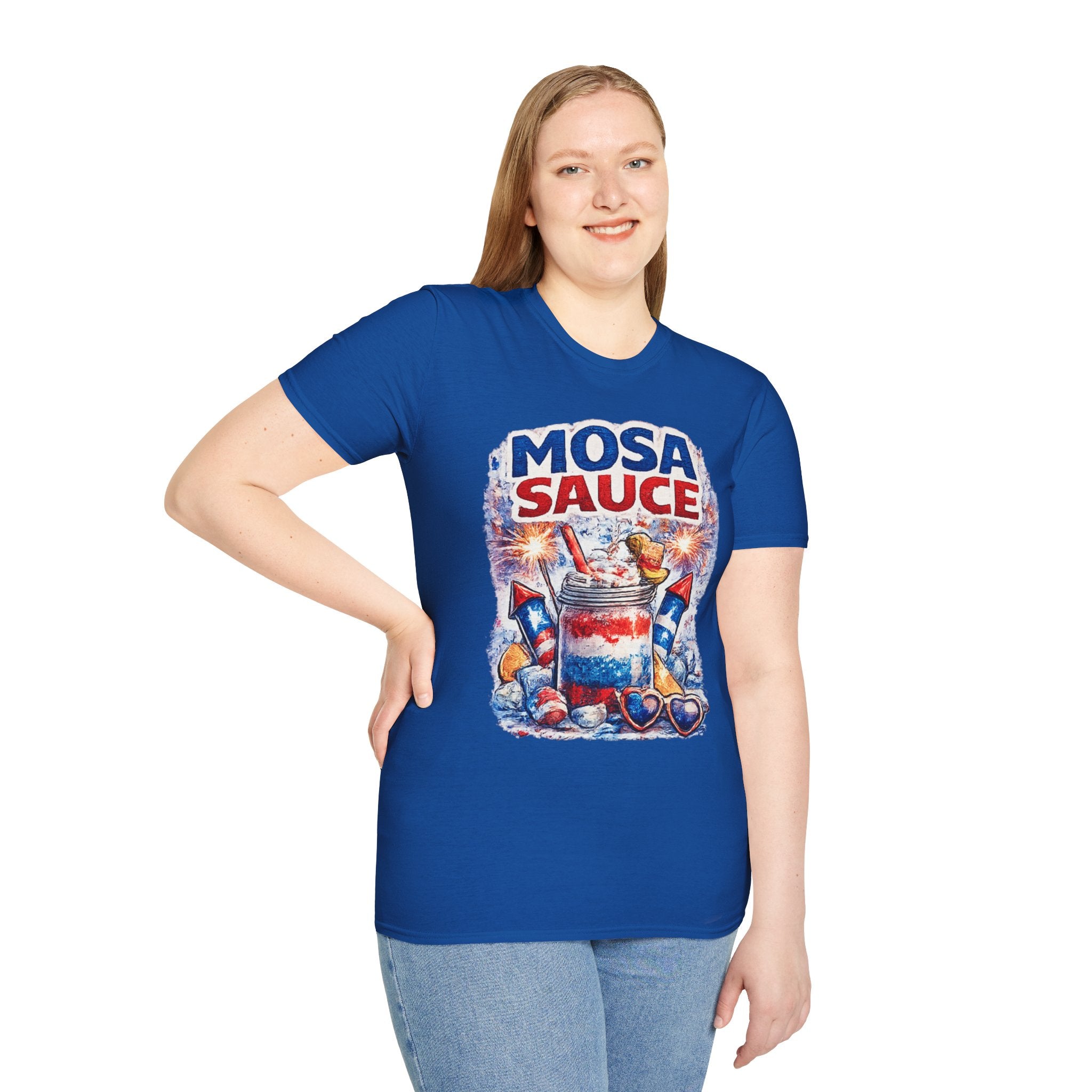 Mosa Sauce Patriotic Graphic Tee — Red White & Blue Summer BBQ Shirt