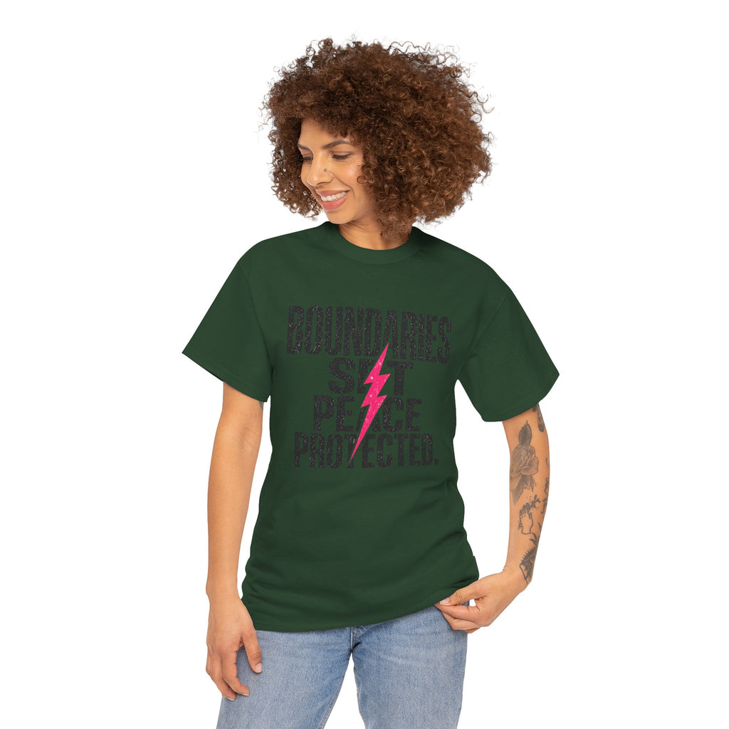 Boundaries Set, Peace Protected T-Shirt — Empowerment Tee with Lightning Bolt