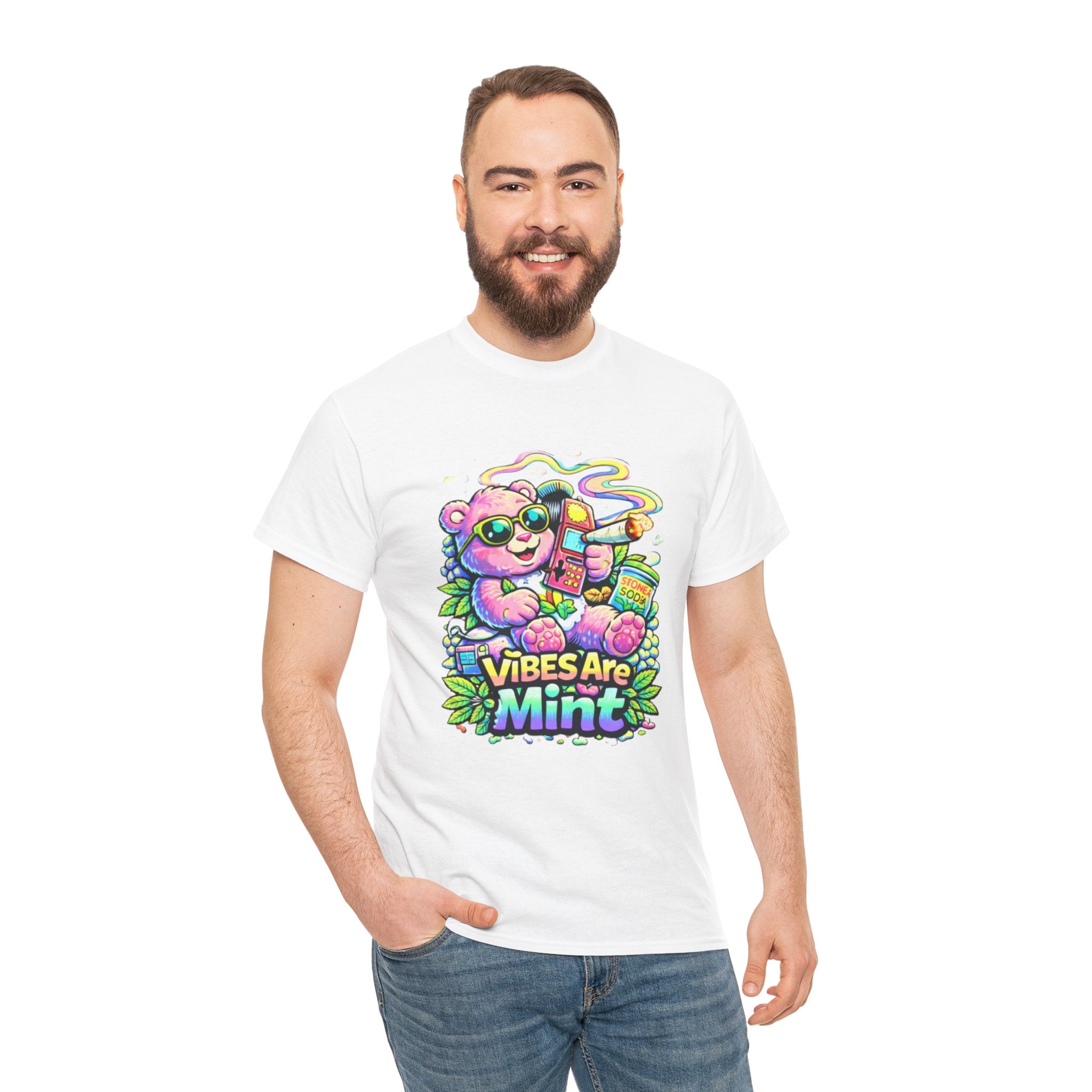 Mint Vibes Bear Tee — Cute Retro Cartoon Graphic T-Shirt