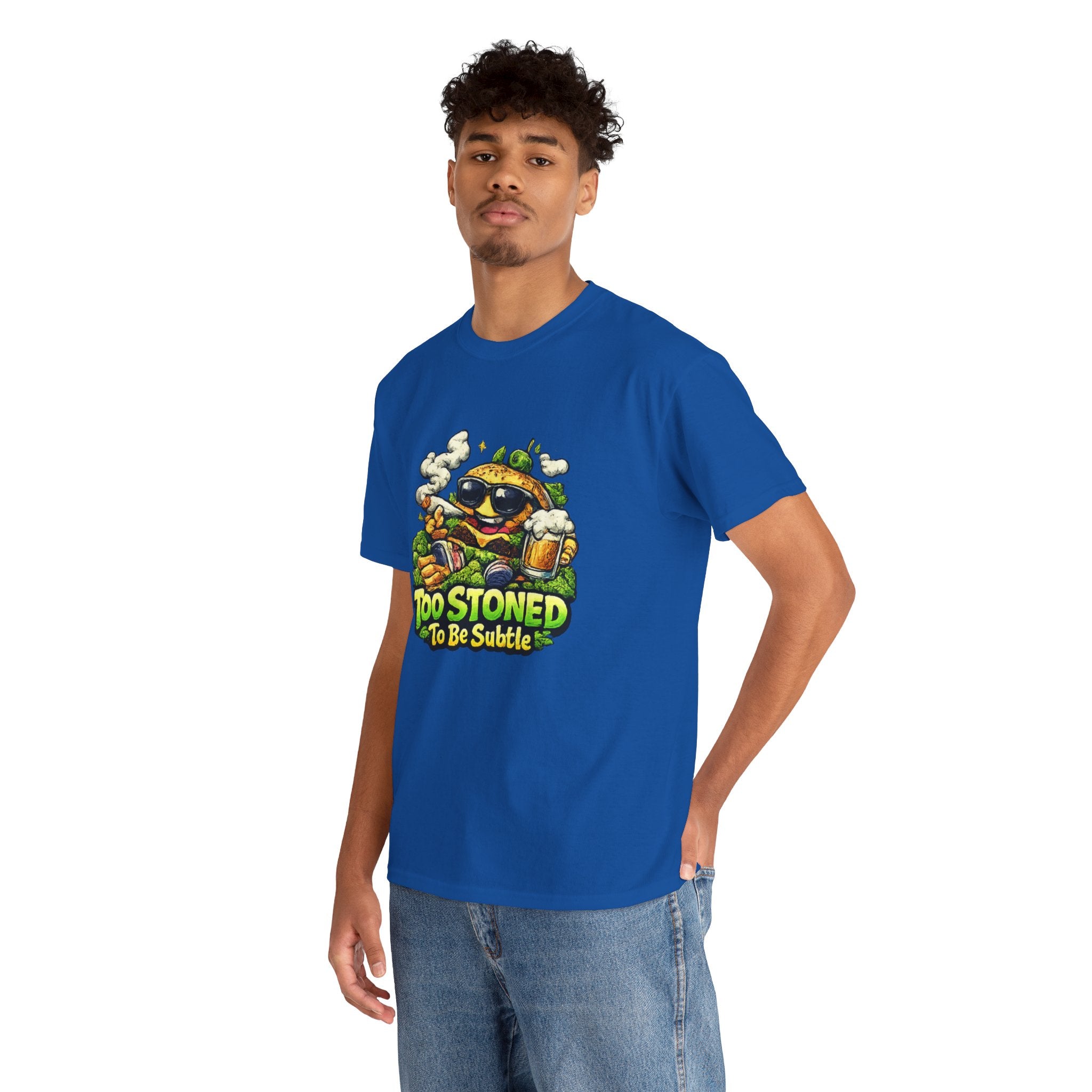 Too Stoned To Be Subtle Tee - Funny Retro Cartoon Burger Cannabis T-Shirt