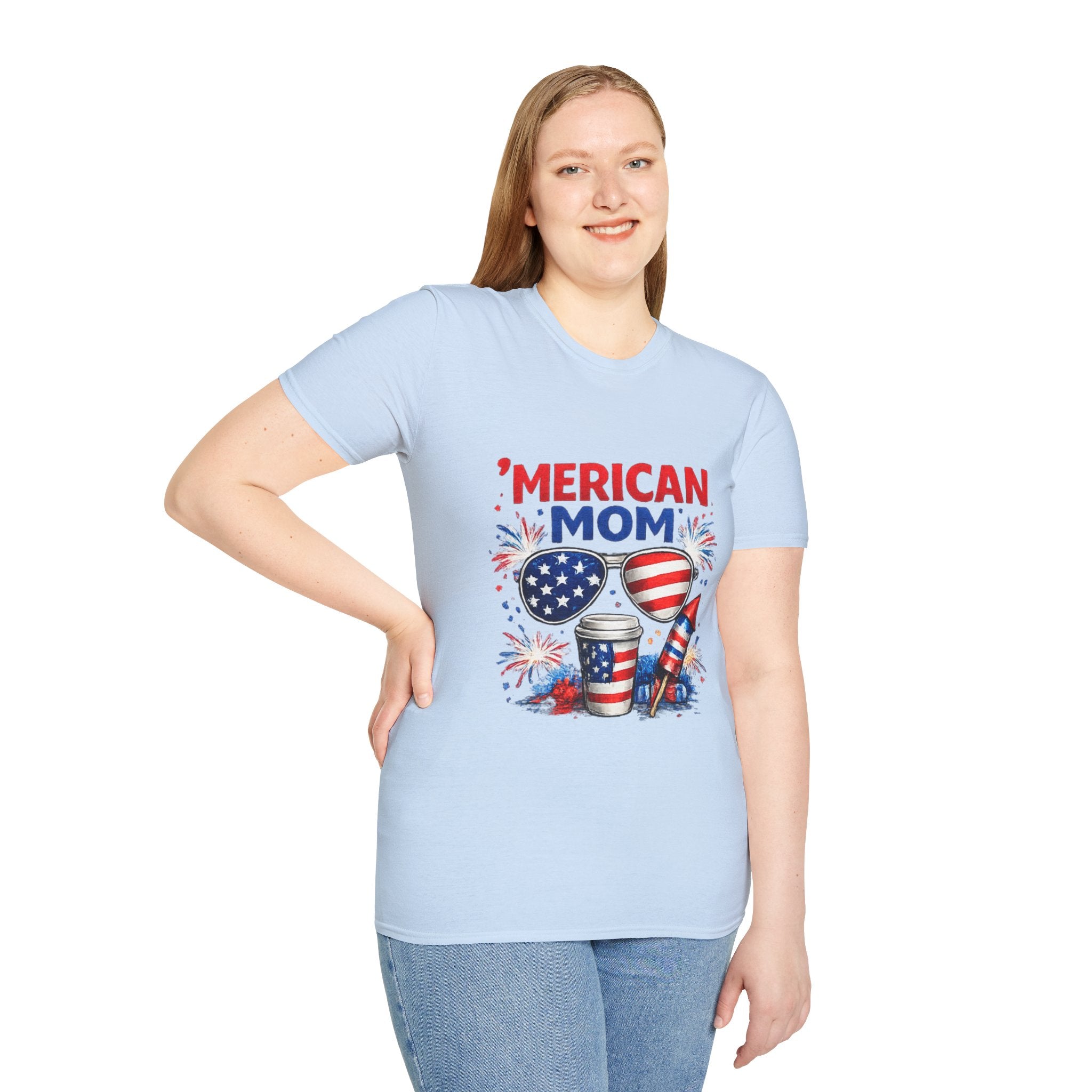 'Merican Mom T-Shirt — Patriotic 4th of July Graphic Tee for Moms