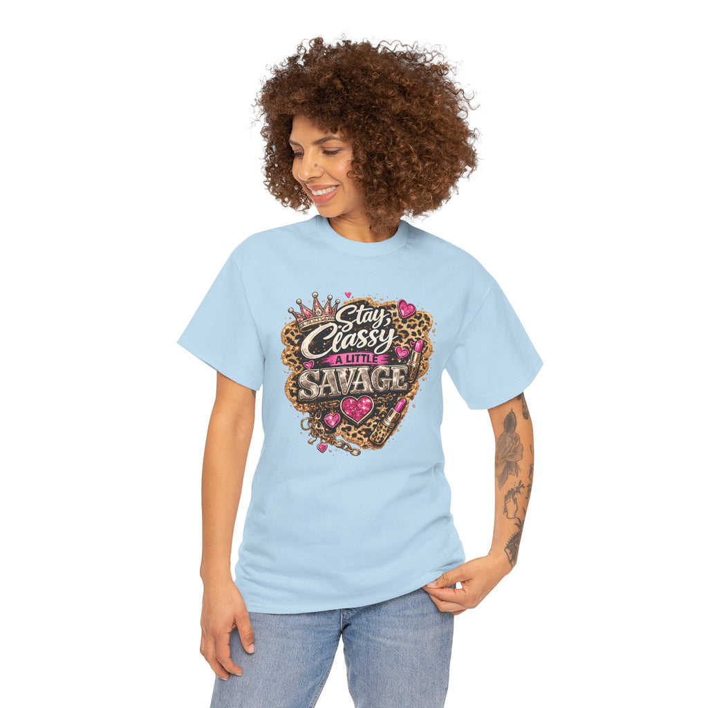 Stay Classy a Little Savage Tee — Leopard Heart Graphic T-Shirt