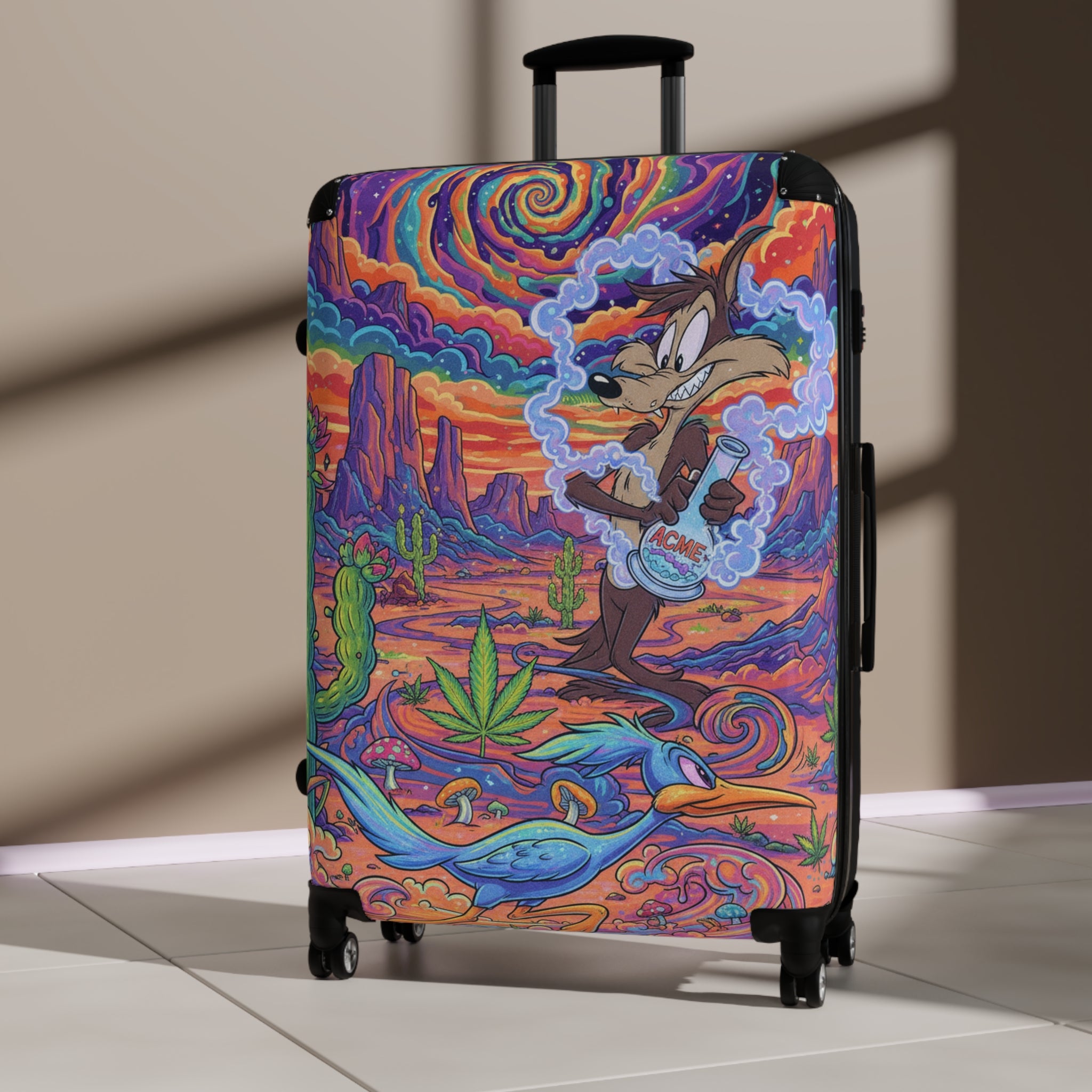 Psychedelic Desert Suitcase – Colorful Cartoon Coyote Luggage