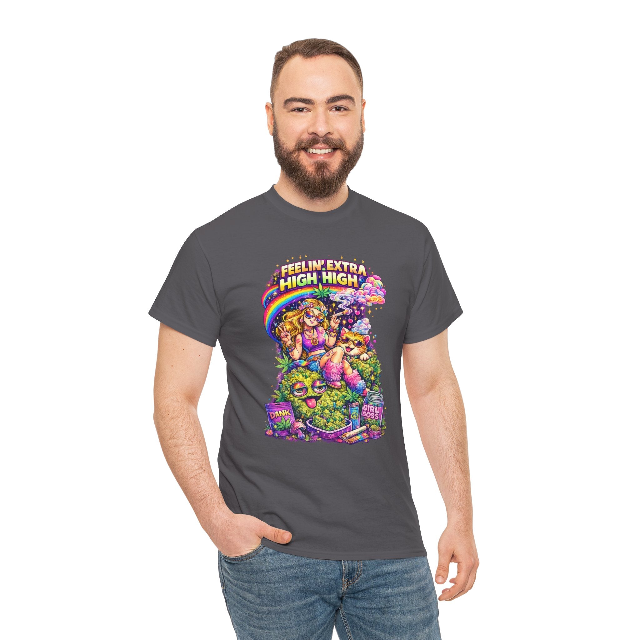 T-Shirt — "Feelin' Extra High High" Psychedelic Cannabis Graphic Tee