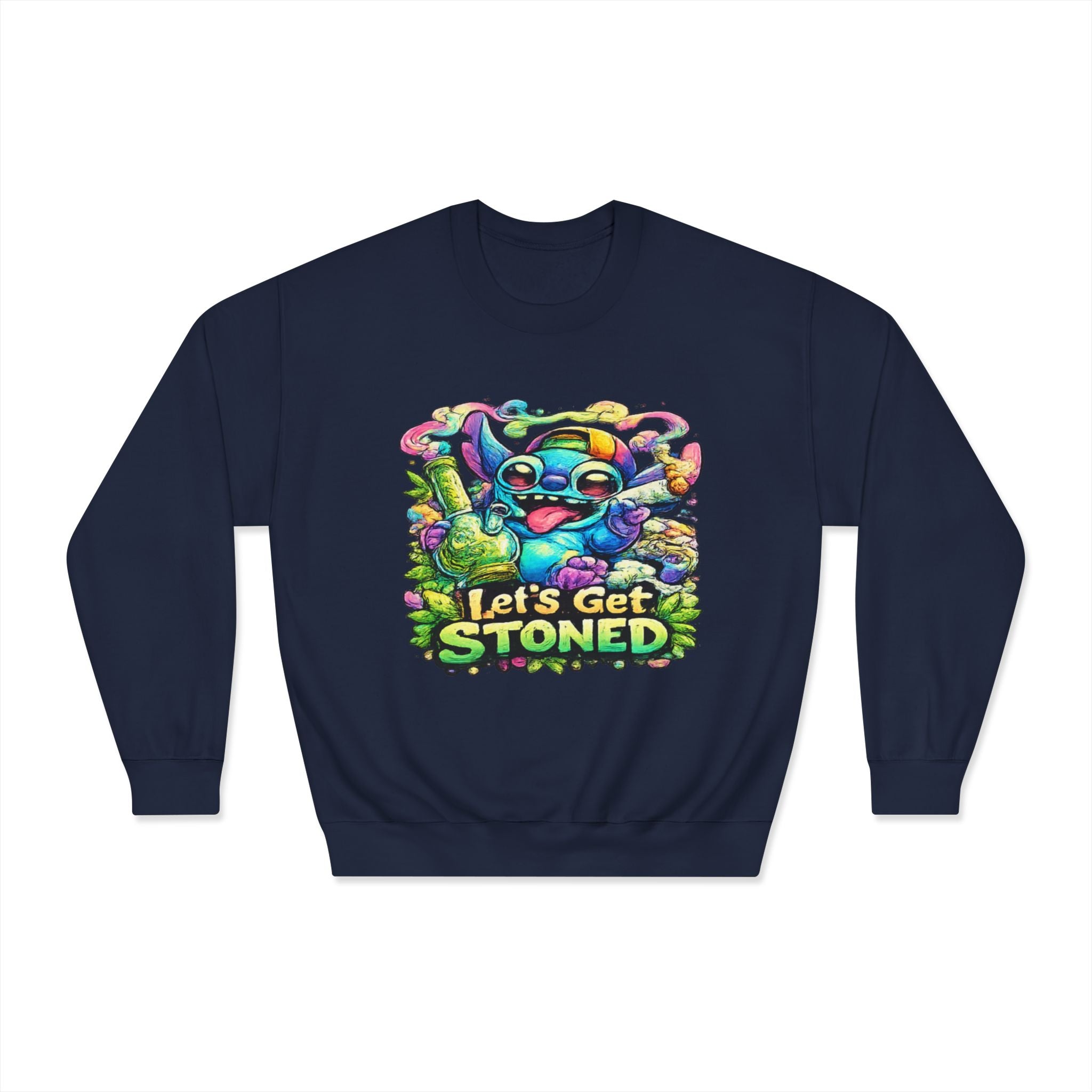 Let's Get Stoned Crewneck Sweatshirt – Colorful Psychedelic Alien Graphic
