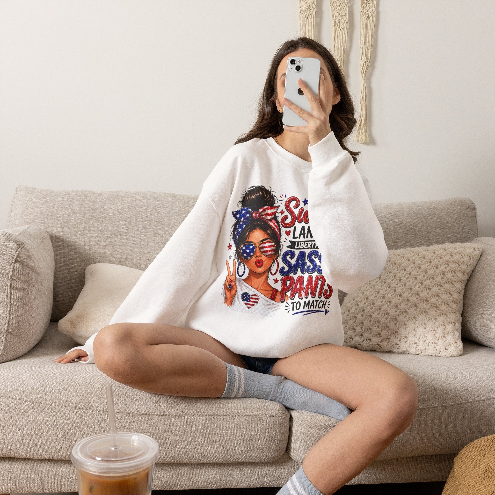 Patriotic 'Sweet Land of Liberty, Sassy Pants to Match' Crewneck Sweatshirt
