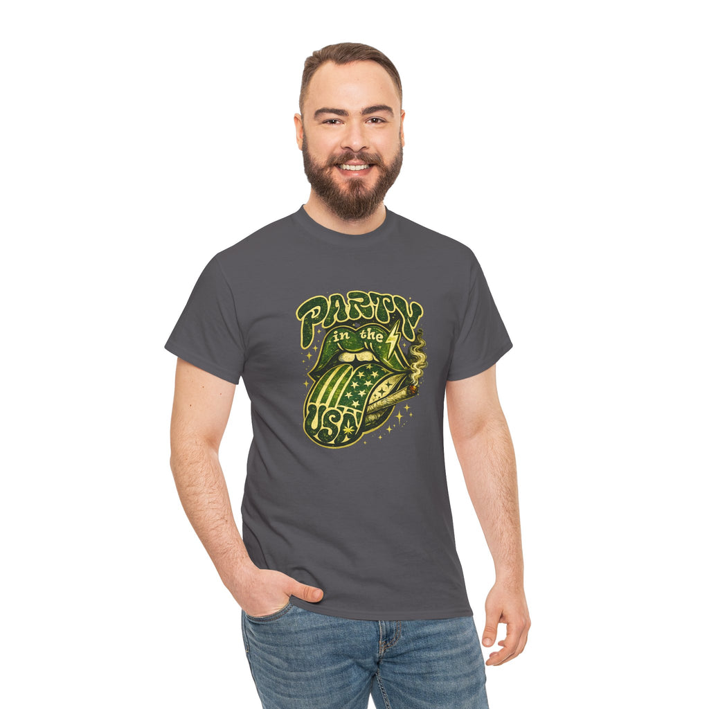 Party in the USA Graphic T-Shirt – Retro Rolling Tongue Design