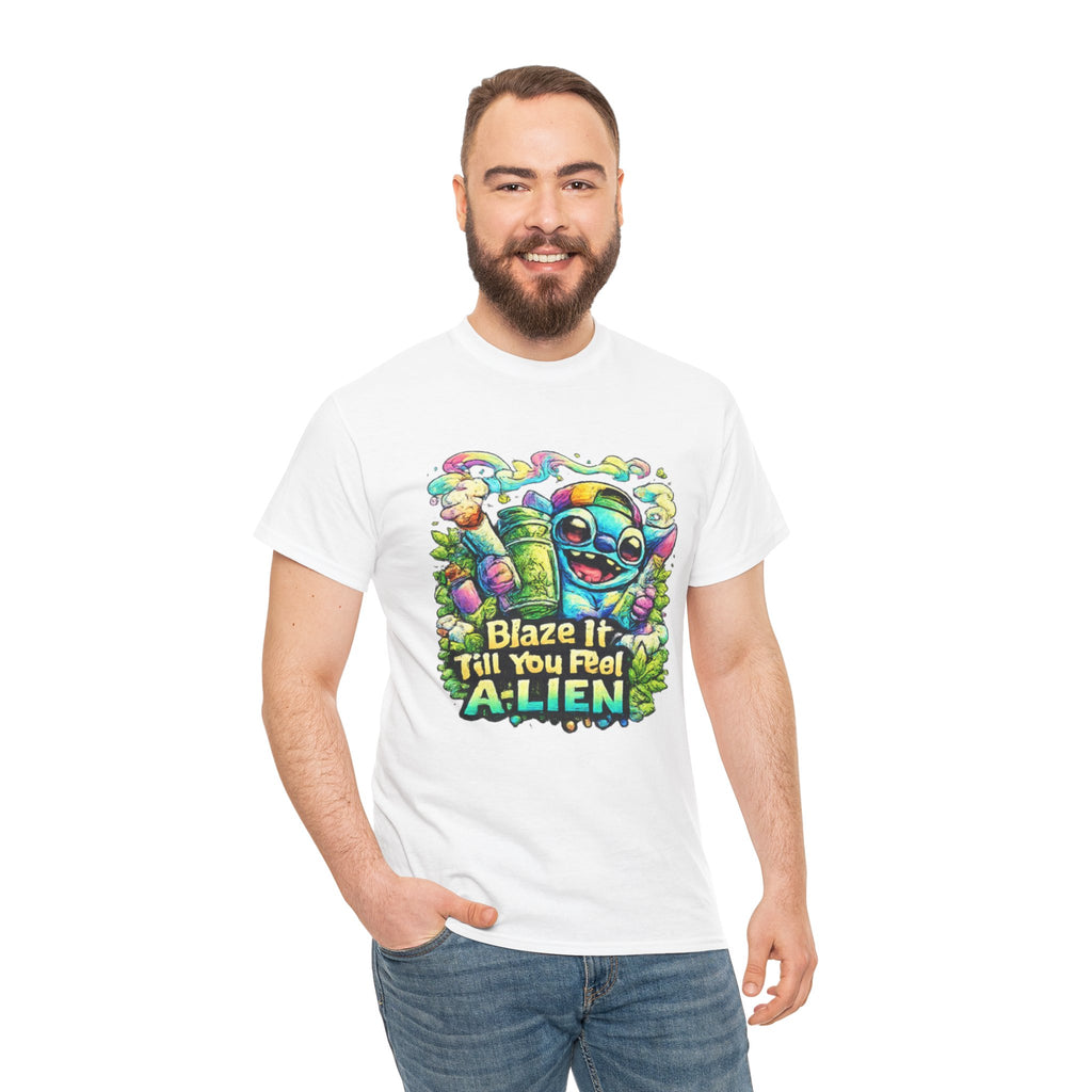 Alien Mushroom Graphic Tee - "Blaze It Till You’re A-LIEN" Psychedelic Cartoon Shirt