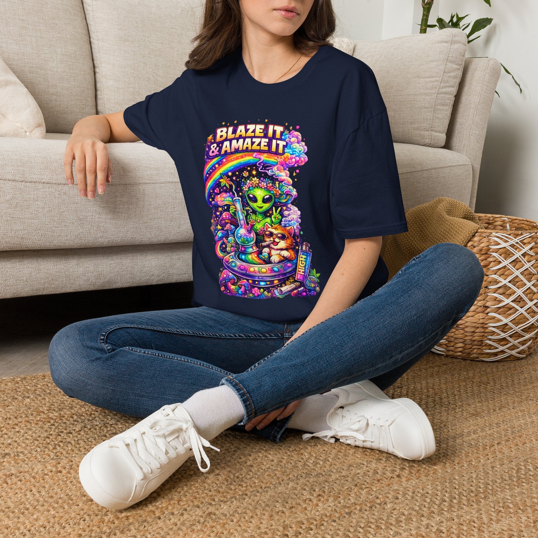 Alien Rainbow Tee - "Blaze It & Amaze It" Psychedelic Graphic T-Shirt